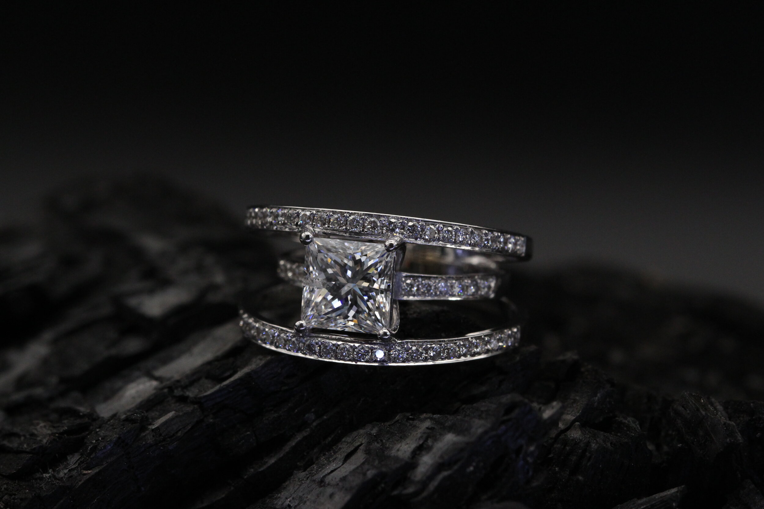 Princess cut natural diamond ring handcrafted in antwerp by sagess