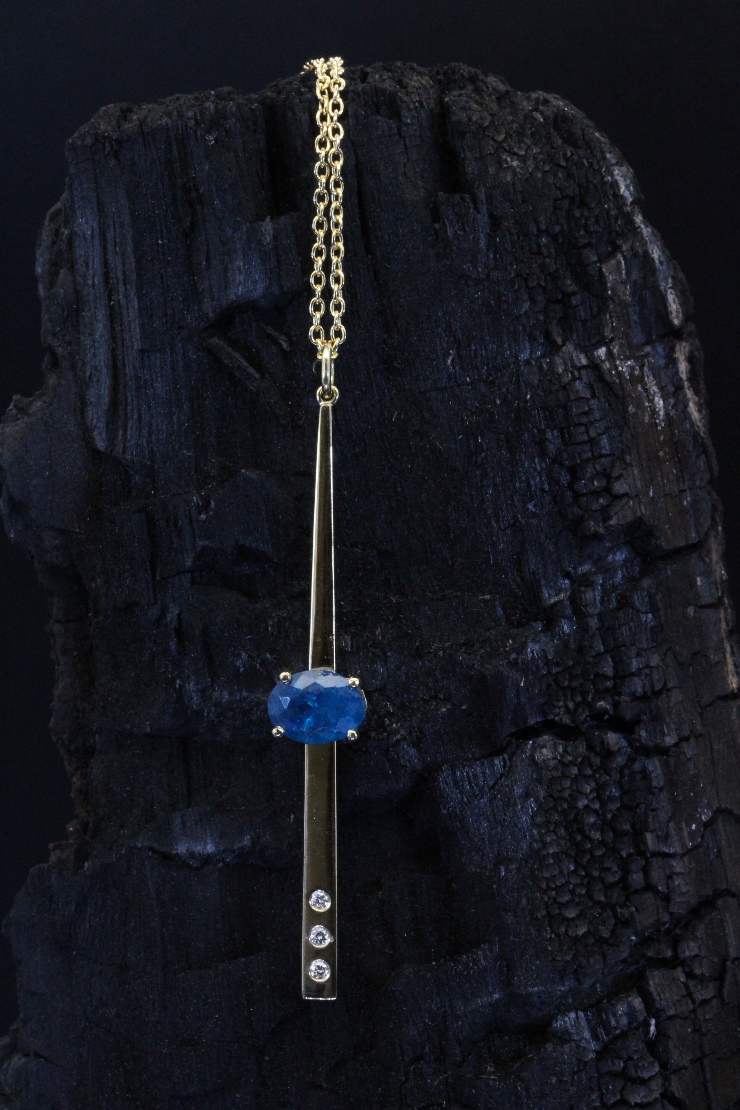 NEON BLUE APATITE &amp; DIAMOND LUXURY DESIGNER NECKLACE