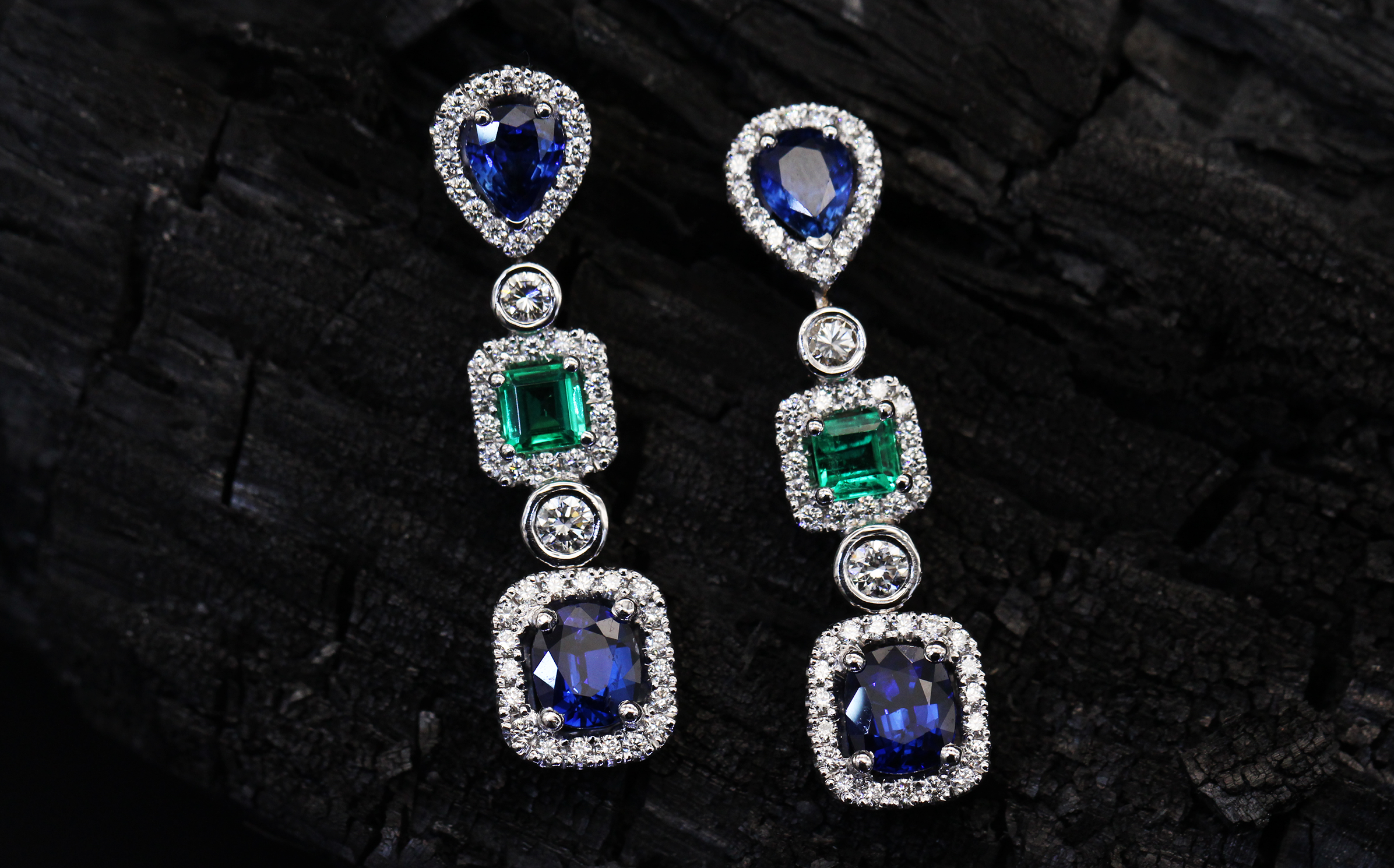 sapphire emerald diamond earring Bragance by sagess