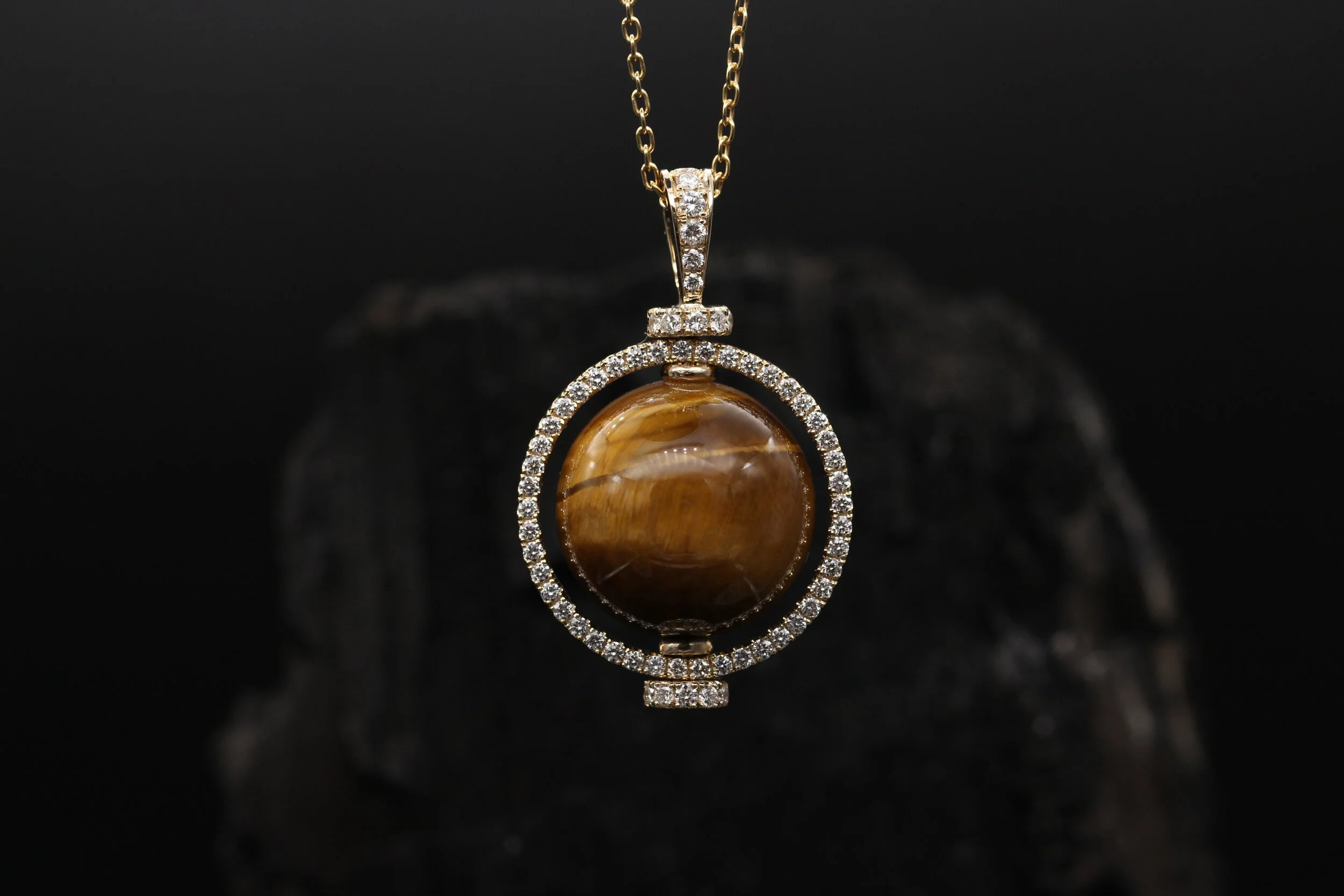 Luxury Tiger’s Eye Gold and Diamond Amulet Necklace | Magic Charms by Sagess