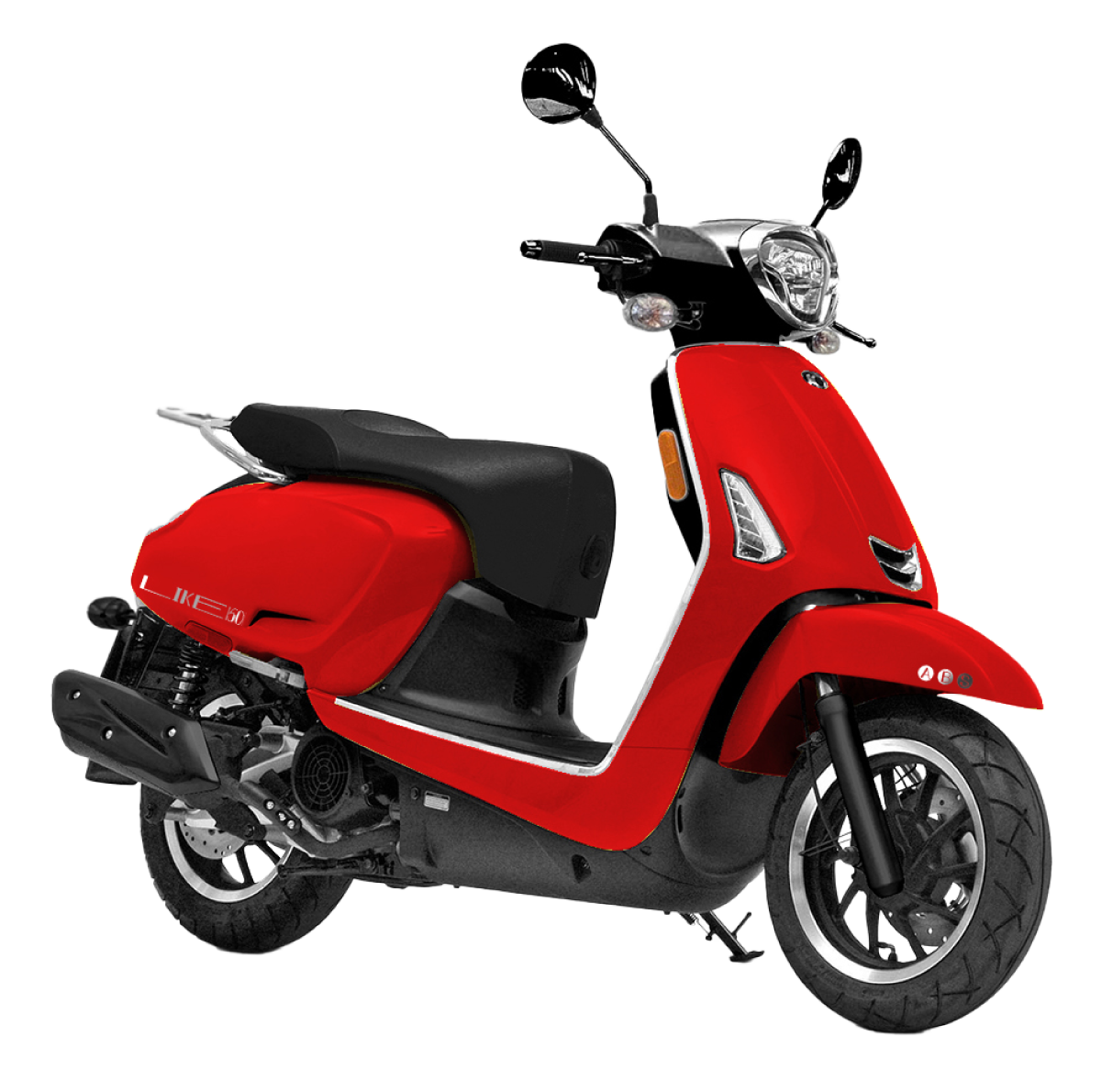 2026 Kymco Like 150i ABS scooter in Red — front three-quarter view