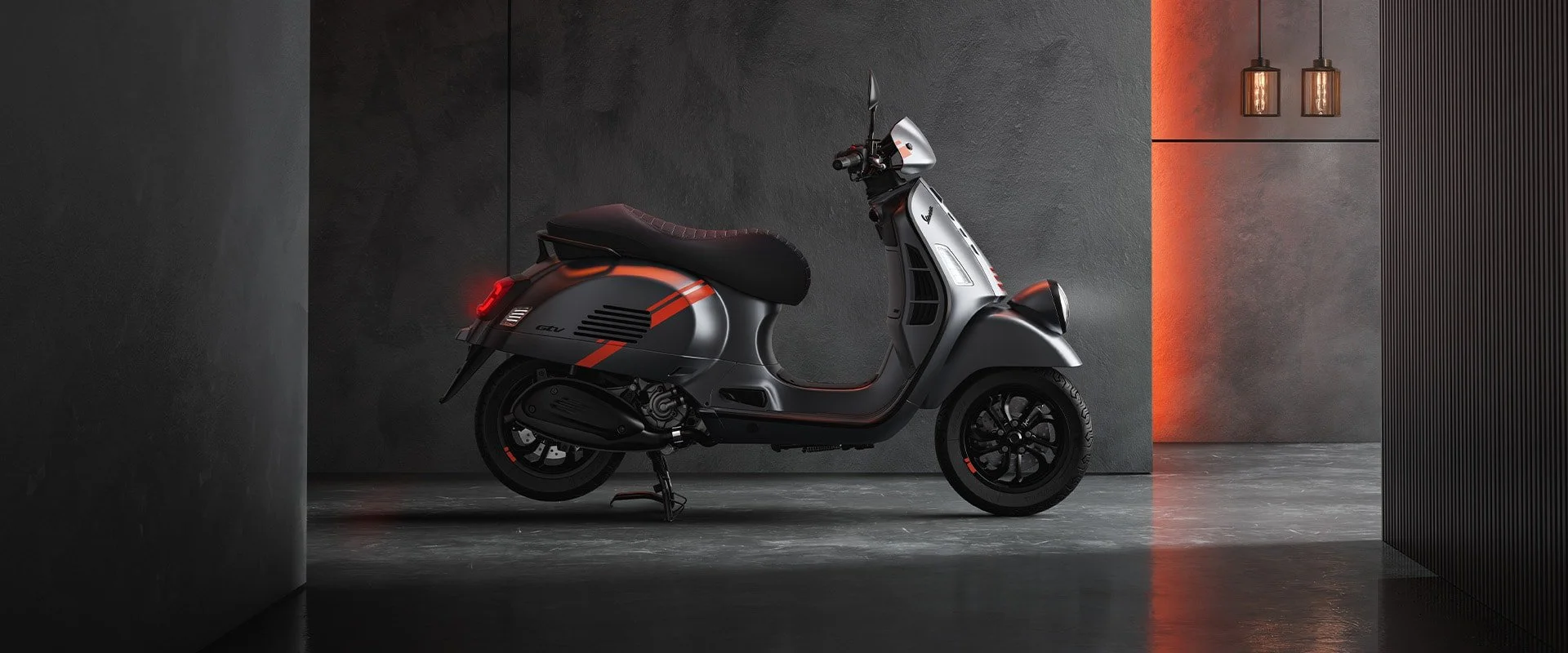 2026 Vespa GTV 310 scooter — three-quarter rear view