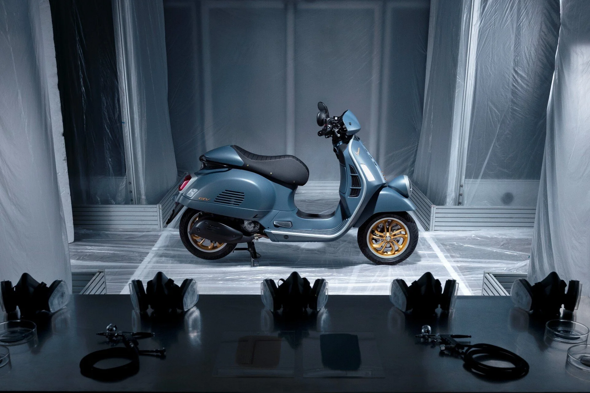 2026 Vespa GTV 310 scooter — three-quarter rear view 2
