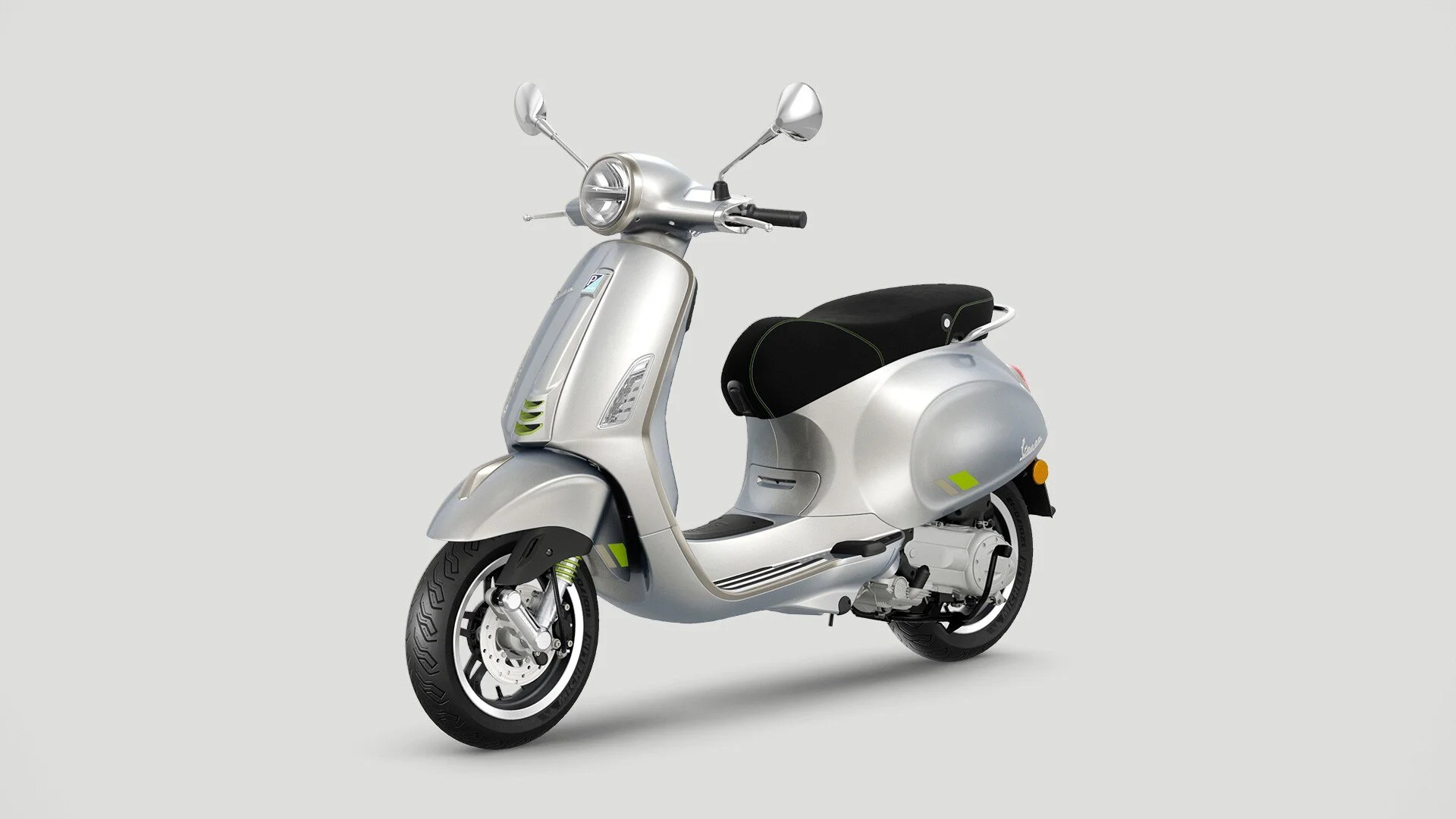 2026 Vespa Primavera 50 scooter in Grigio — close-up styling detail