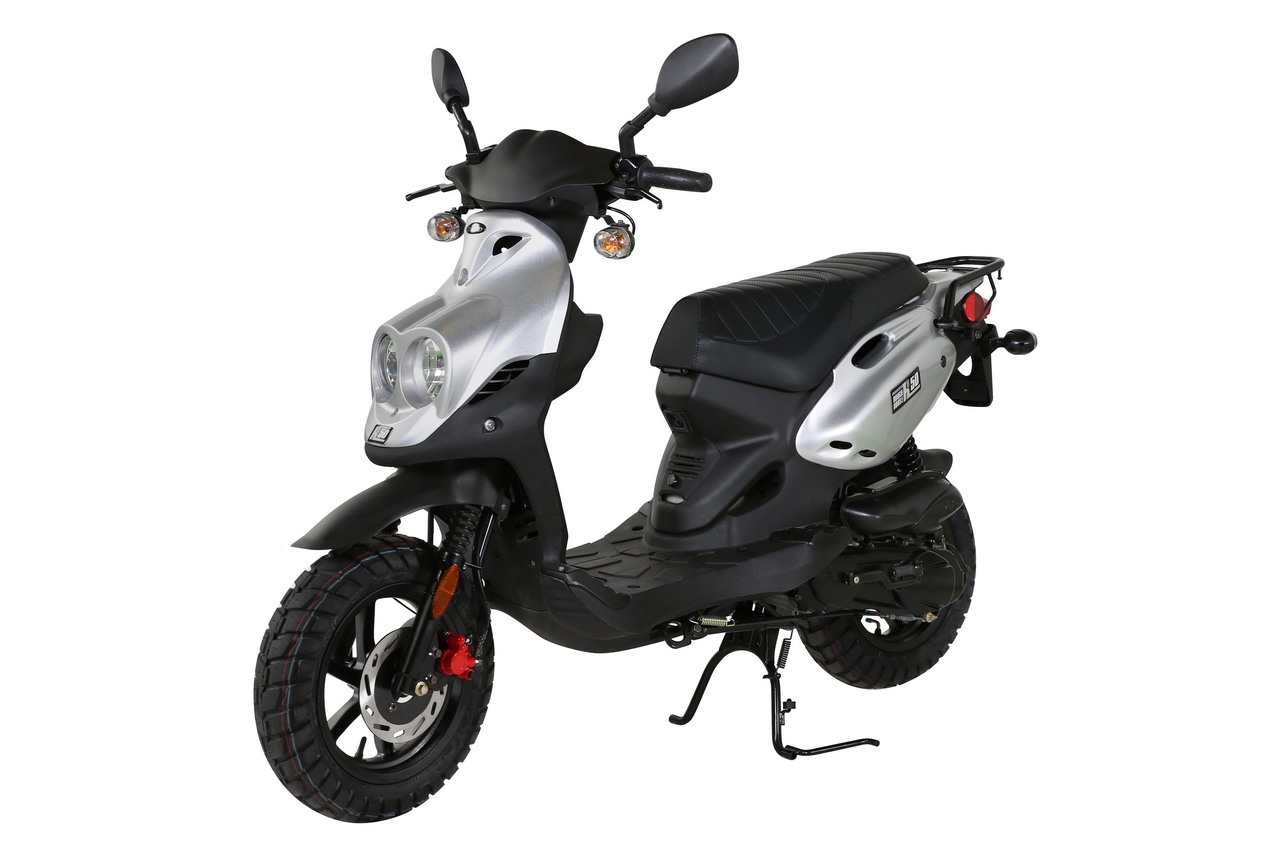2026 Genuine RoughHouse 50 scooter in Silver — full-length studio view 2