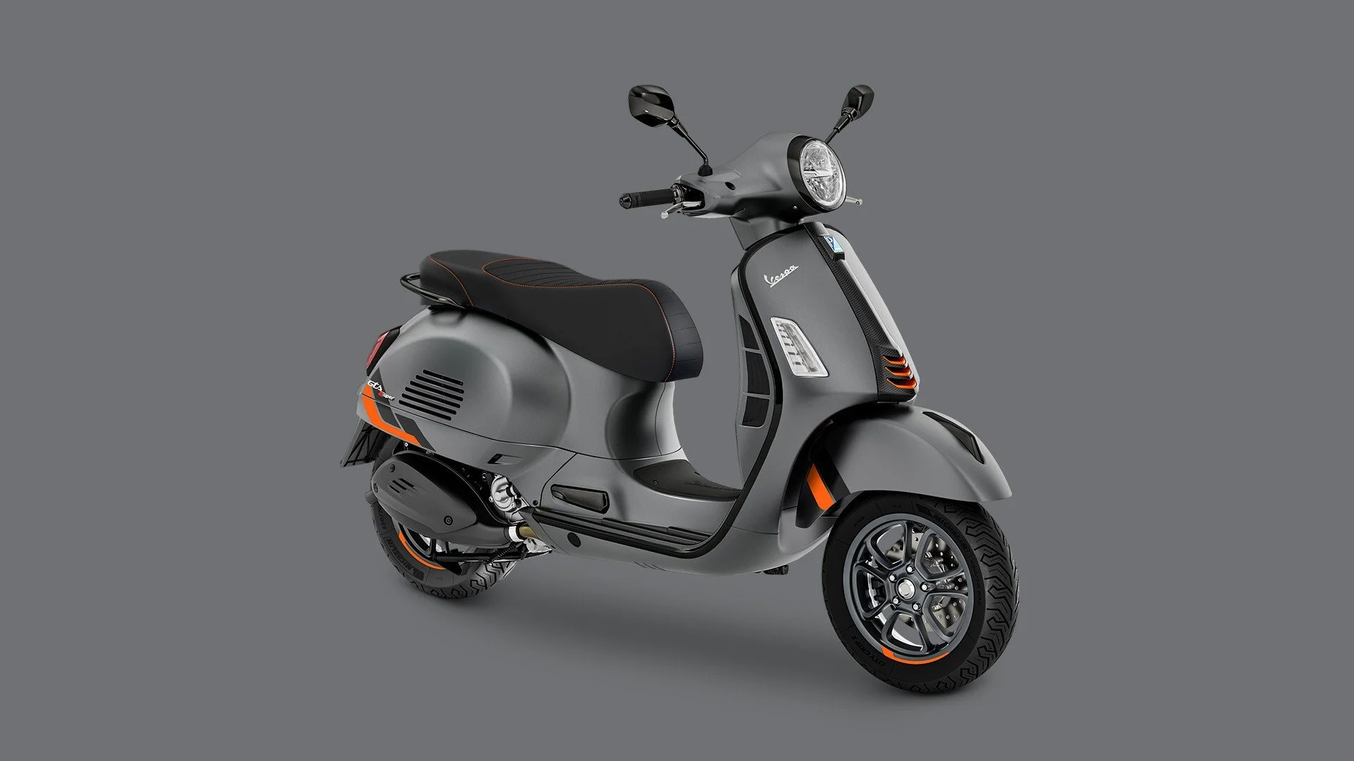 2026 Vespa GTS 310 scooter in Grigio — three-quarter rear view