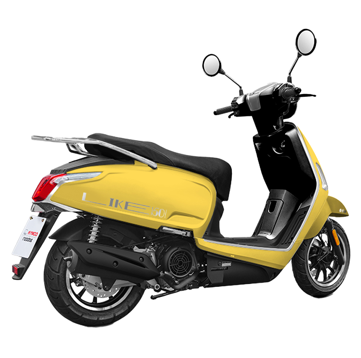 2026 Kymco Like 150i ABS scooter in Yellow — three-quarter rear view 2