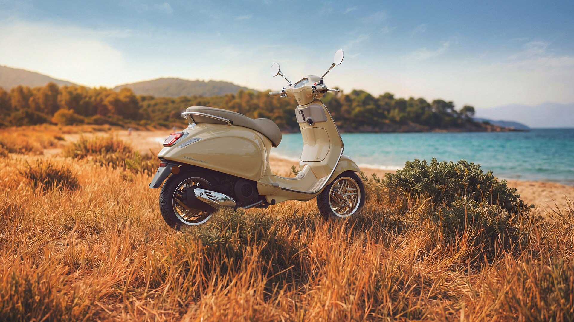 2026 Vespa Primavera 50 scooter — three-quarter rear view 3