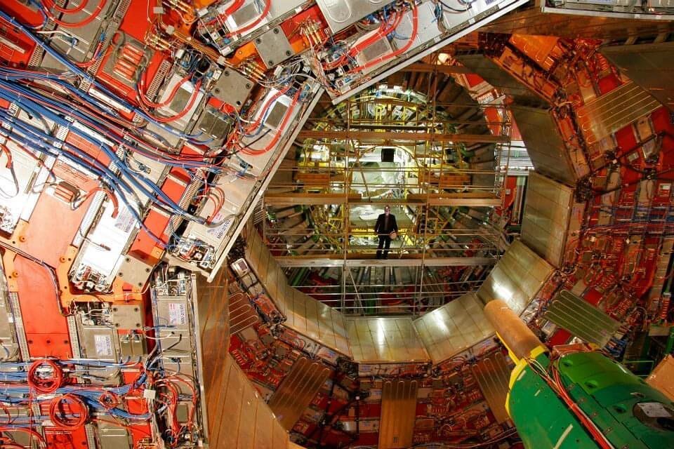 The CMS detector of CERN&rsquo;s Large Hadron Collider, situated underground directly beneath the farming commune of Cessy, France where Tim Berners-Lee invented the World Wide Web to process its data.  The LHC is the largest machine ever built, a 17