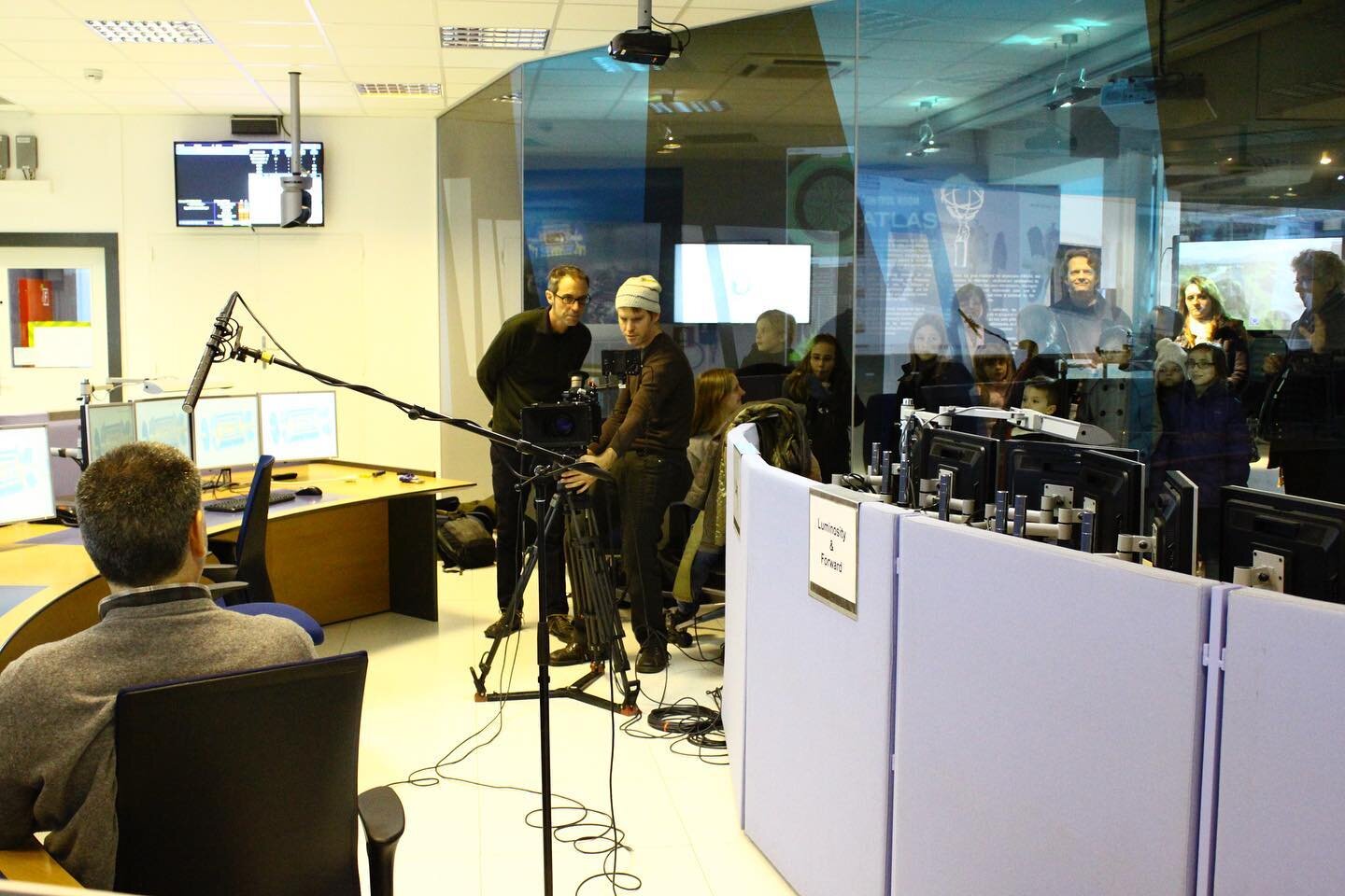 Setting up for an interview in the ATLAS Control Room of CERN&rsquo;s Large Hadron Collider. (Meyrin, Switzerland).