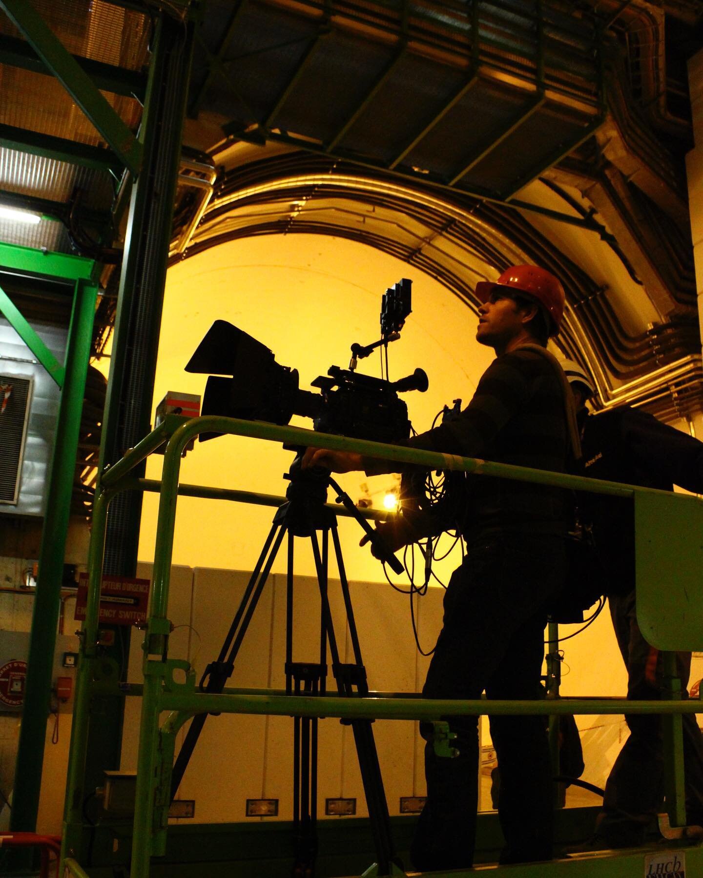 Director Steve Elkins filming at the LHCb detector of CERN&rsquo;s Large Hadron Collider (Ferney-Voltaire, France).