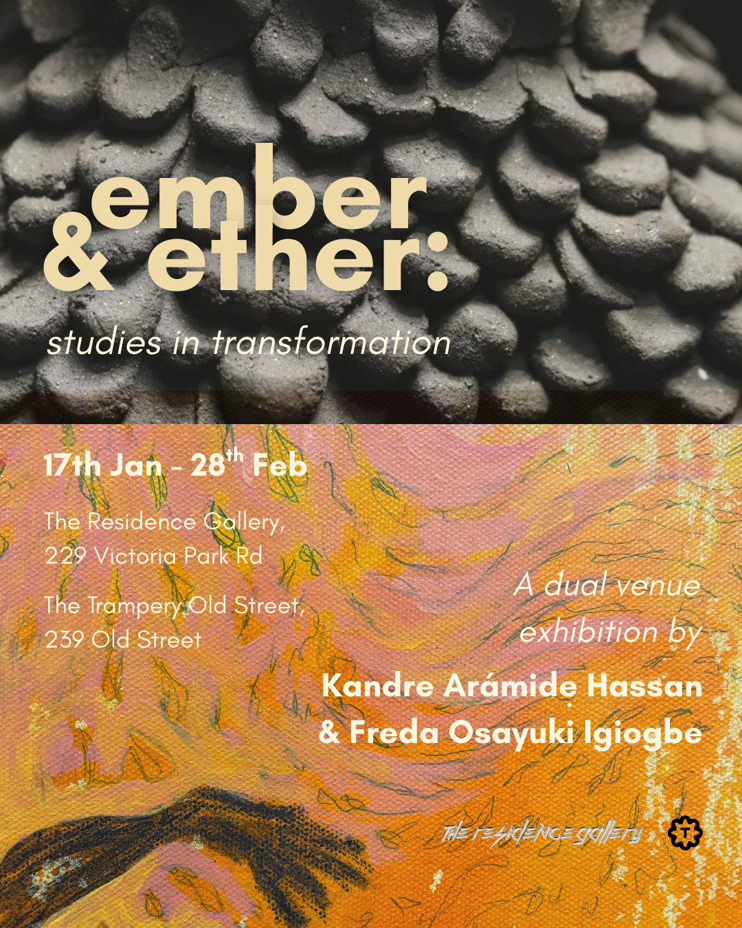   PV 16 January 19:00 – 21:00,  The Residence Gallery, 229 Victoria Park Road, London E9 7HD    Press Release   |   Workshops    |    Artist Talk    Exhibition continues until 28/02/26, at The Residence Gallery and The Trampery Old Street 