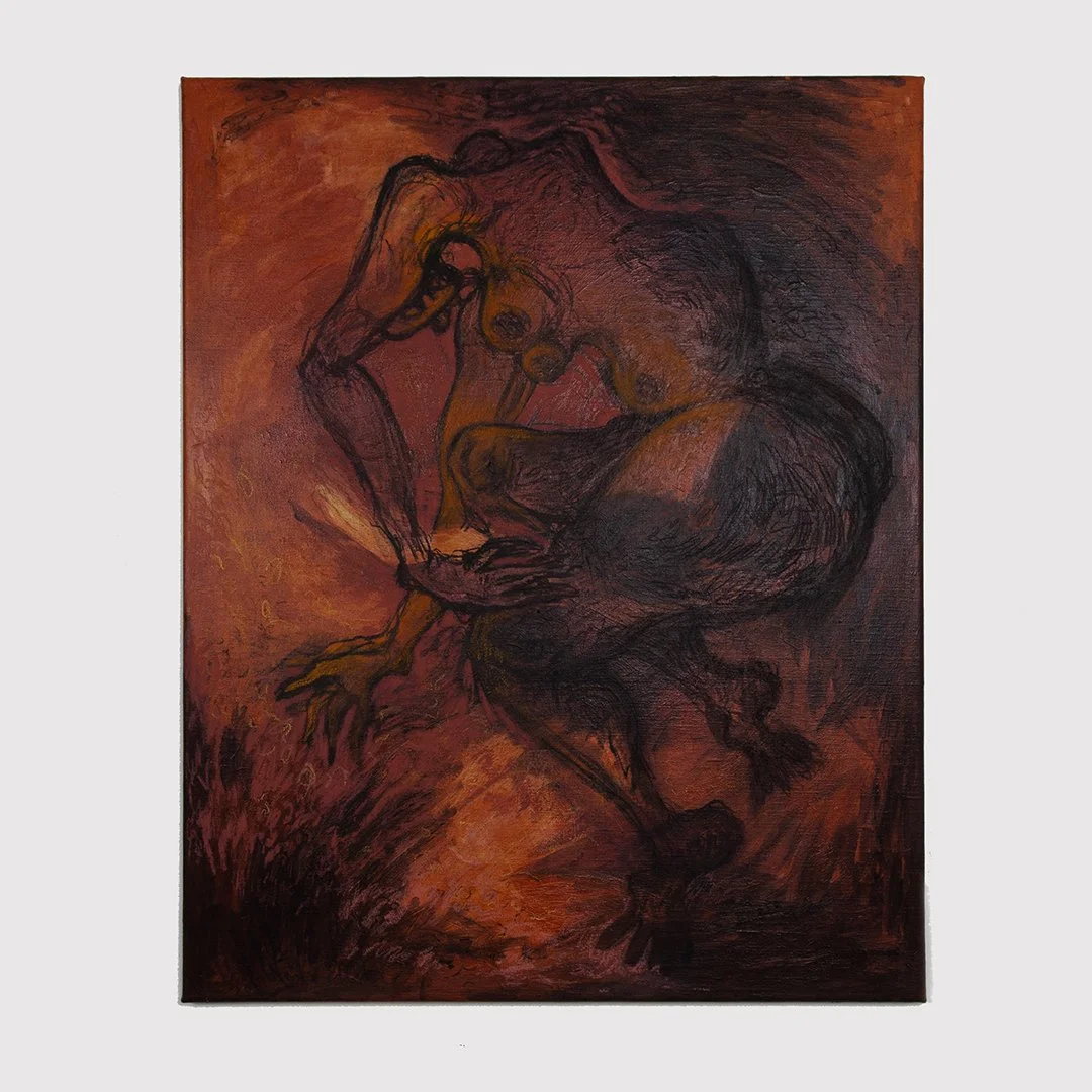    Kandre Arámide Hassan,  Unfolding&nbsp;,  Charcoal, acrylic, ink and pastel on linen canvas, 76cm x 61cm, 2025. 