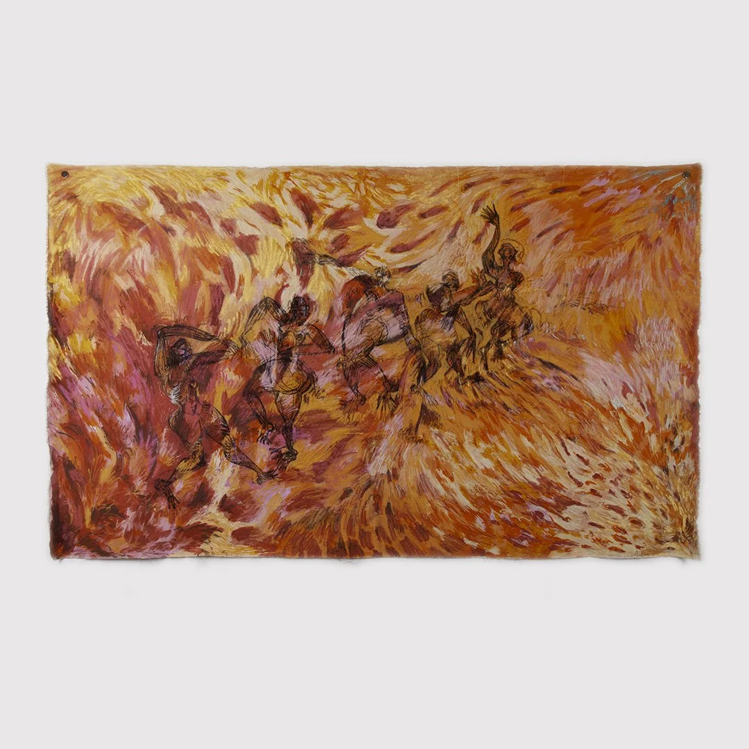    Kandre Arámide Hassan,  If You Wish To See It Clearly,&nbsp;    Do Not Stand In One Place,  Charcoal, acrylic, ink and pastel&nbsp;  on unstretched canvas, 94cm x 156cm, 2025.&nbsp; 