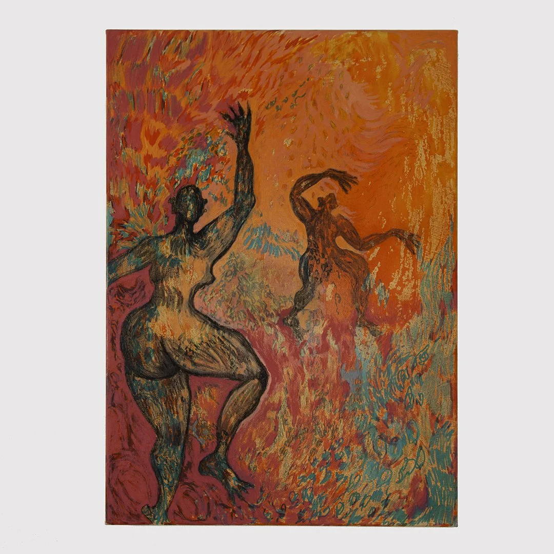  Kandre Arámide Hassan,  On the Horizon,  Charcoal, acrylic, ink and pastel on cotton duck canvas, 70cm x 50cm, 2025.   