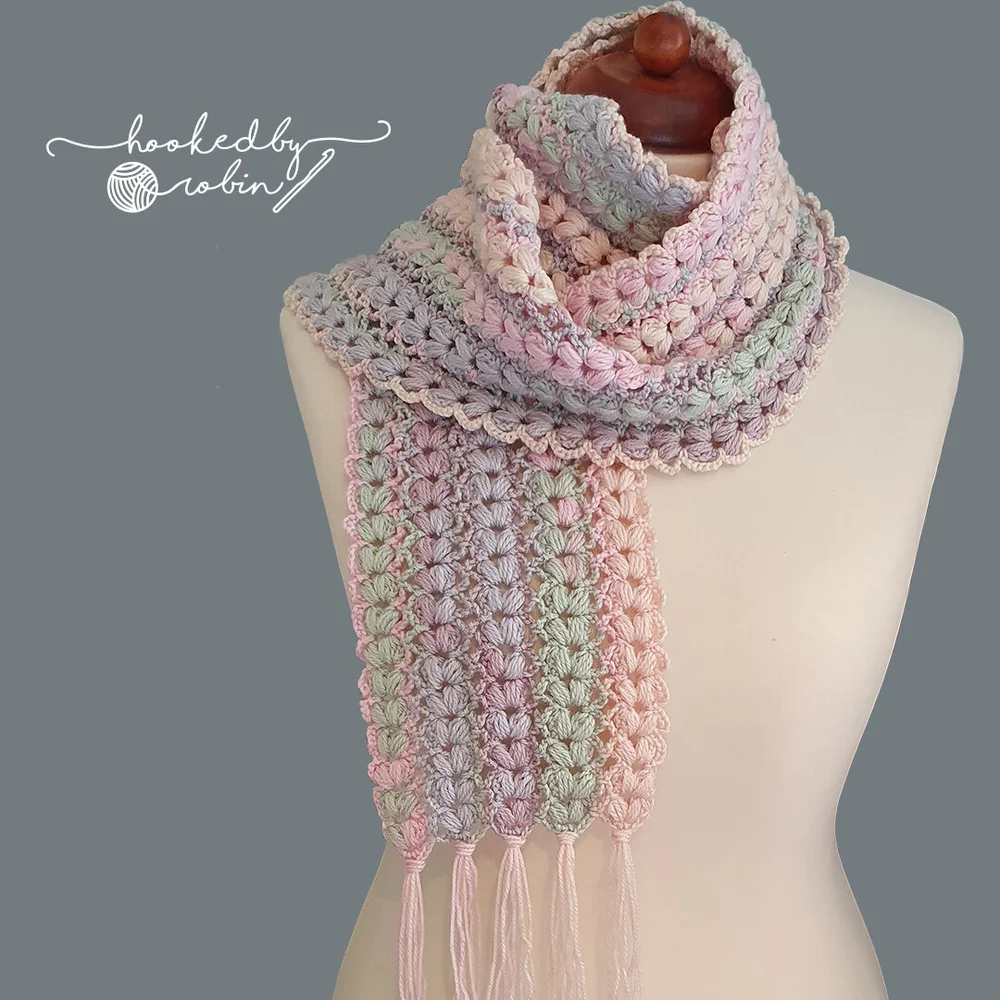 Crochet Puff Stitch Mile A Minute Scarf — Hooked by Robin