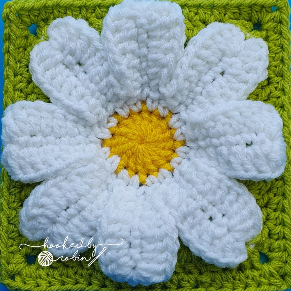 Crochet 3D Flower Square PDF PATTERN — Hooked by Robin