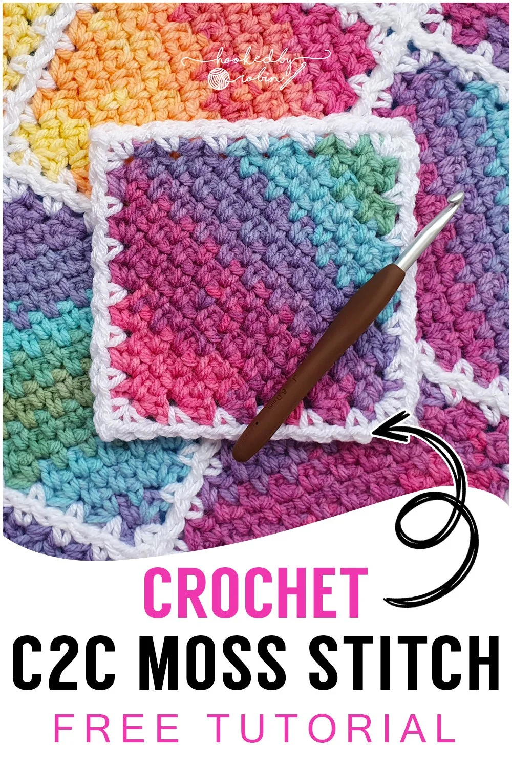 Crochet C2C Moss Stitch Square [Free Video Tutorial & Written Pattern ...