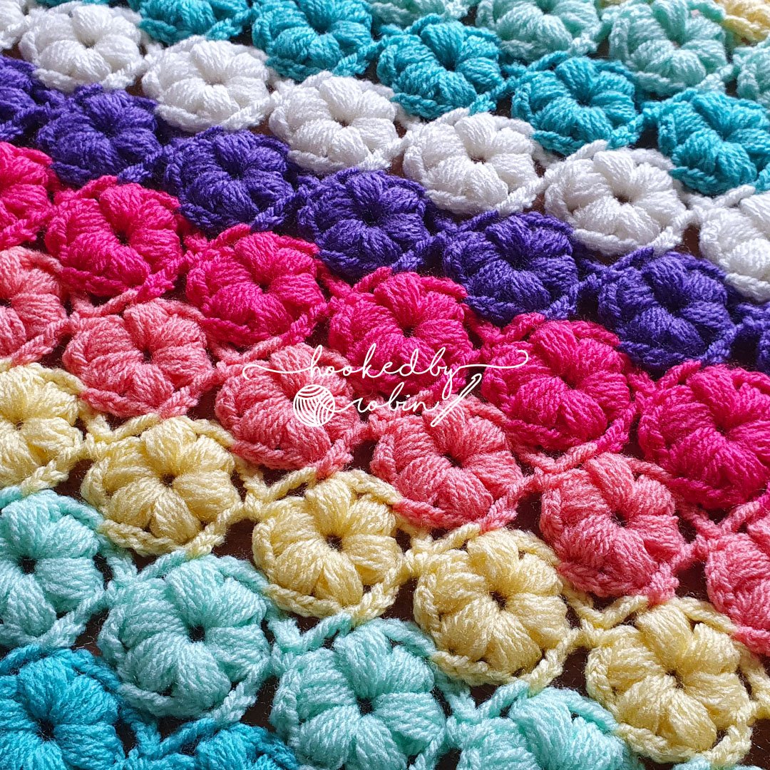 Crochet Puff Flower Blanket Written