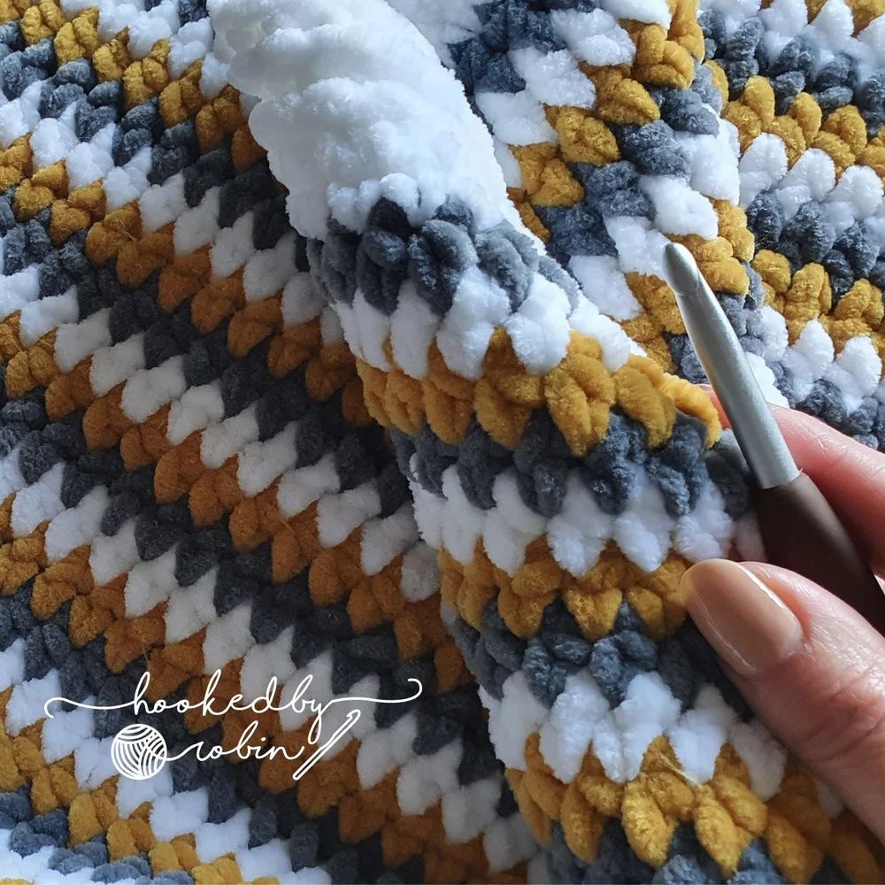 easiest-crochet-chenille-blanket-hooked-by-robin