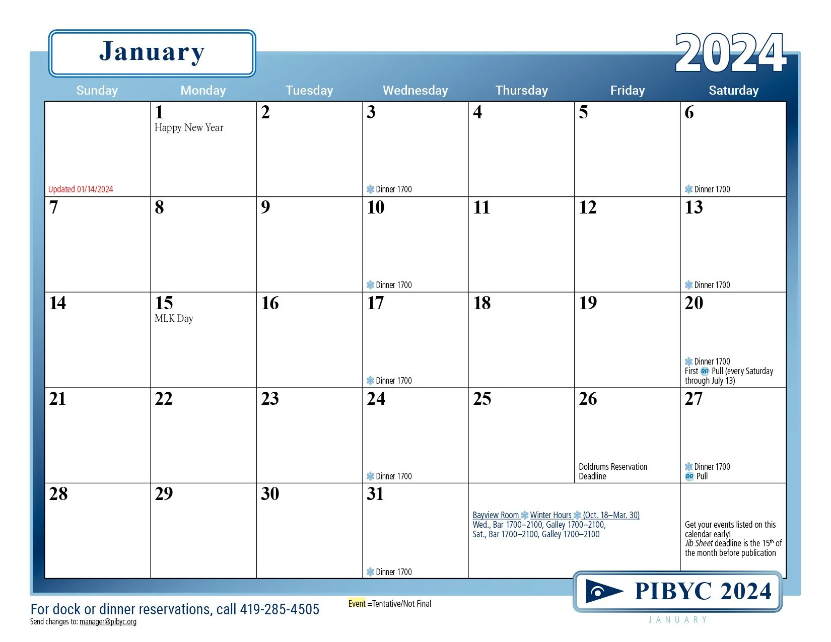 Calendar — Put-in-Bay Yacht Club
