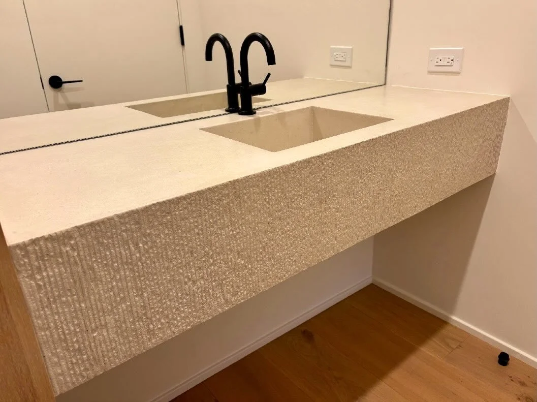 Hand-detailed concrete sink. One of one, crafted by hand from start to finish. #custom #customdesign #custommade #customsink #sink #stonesink #concretesink #concretebasin #concretevanity #bathroomdesign #concretedesign #madeinjax #shipsnationwide