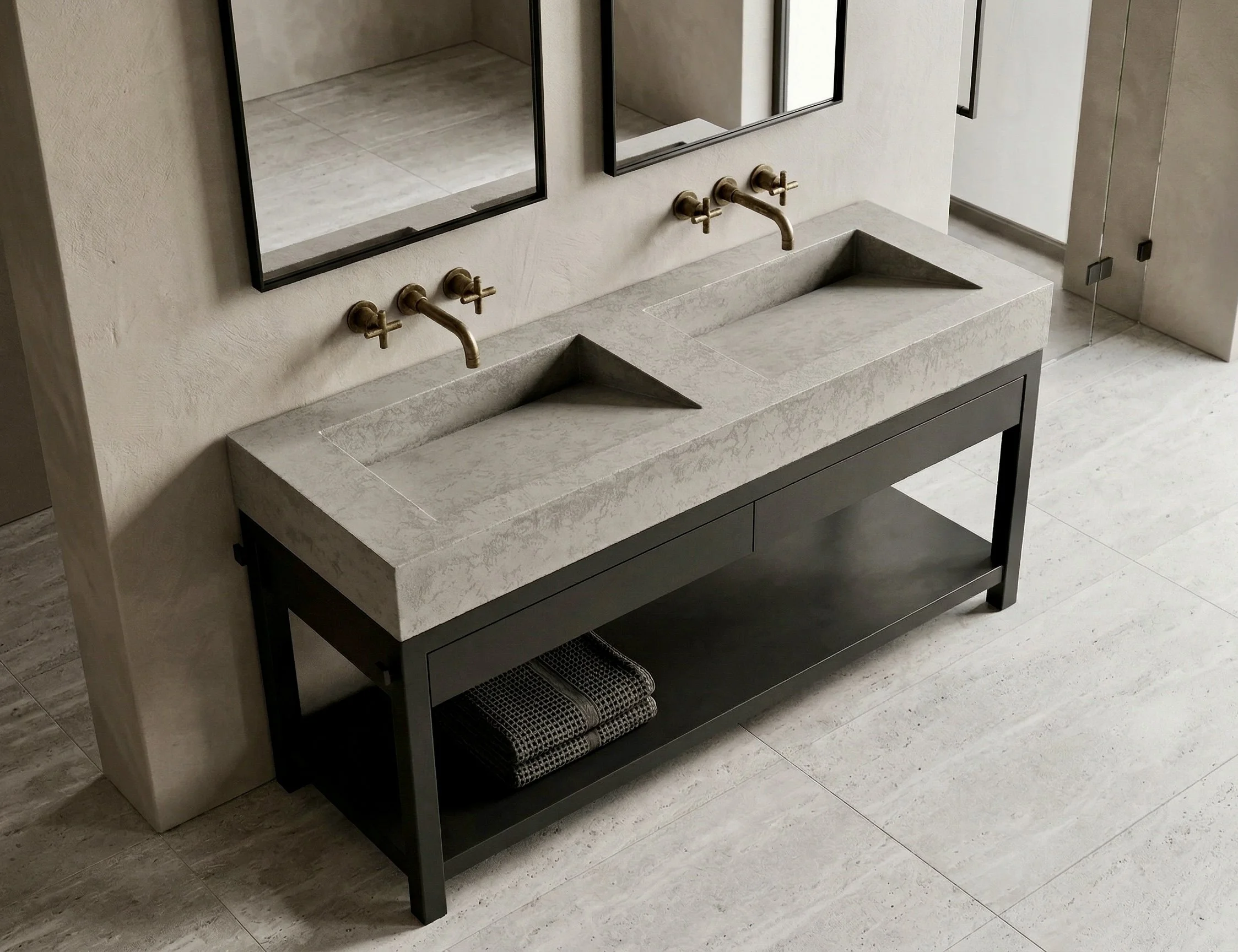 Double Ramp Concrete Sink on Steel Base