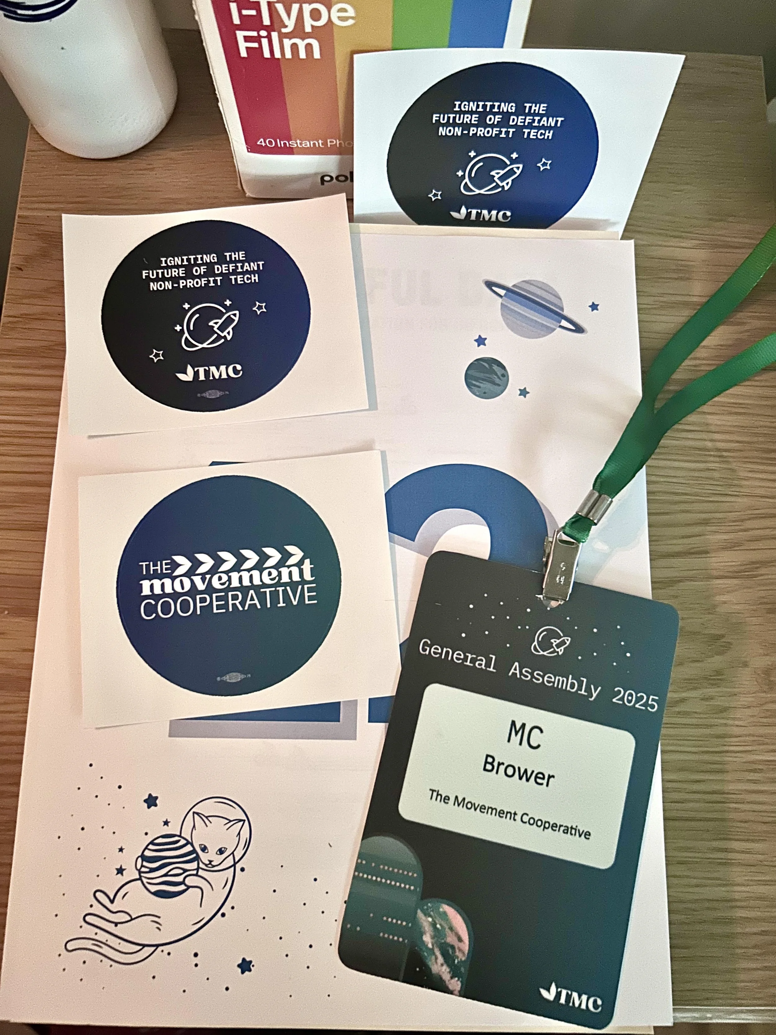 The Movement Cooperative's 2024 General Assembly stickers, badges, and table numbers