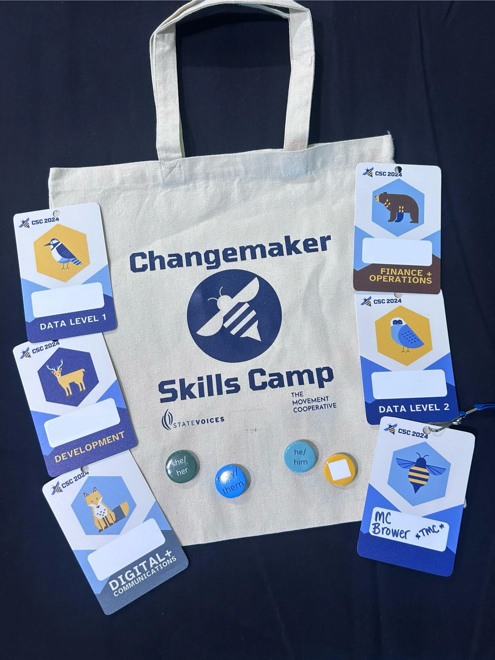Logo, brand, and swag designs from Changemaker Skills Camp 2024