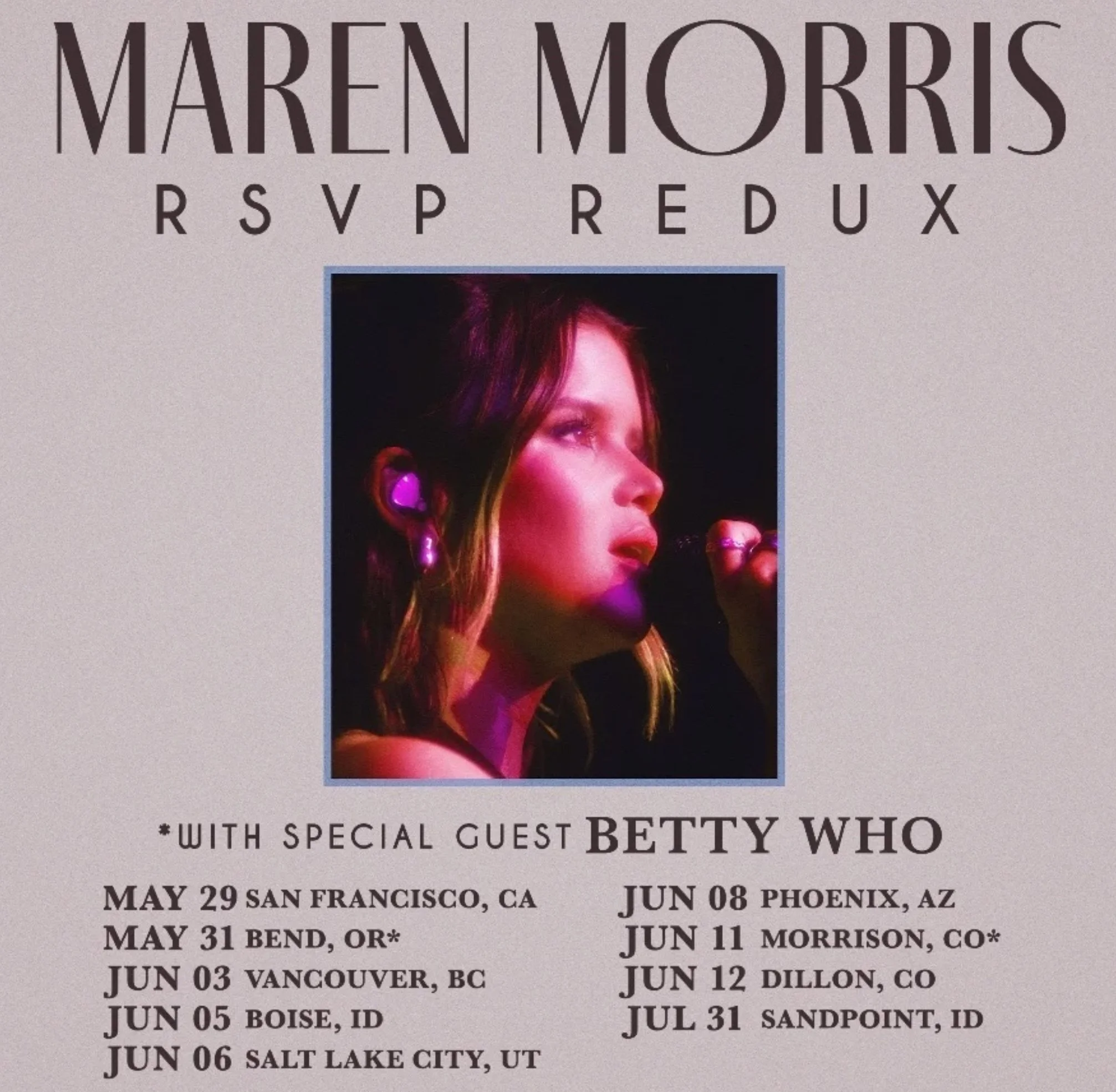 Betty Who opening for Maren Morris