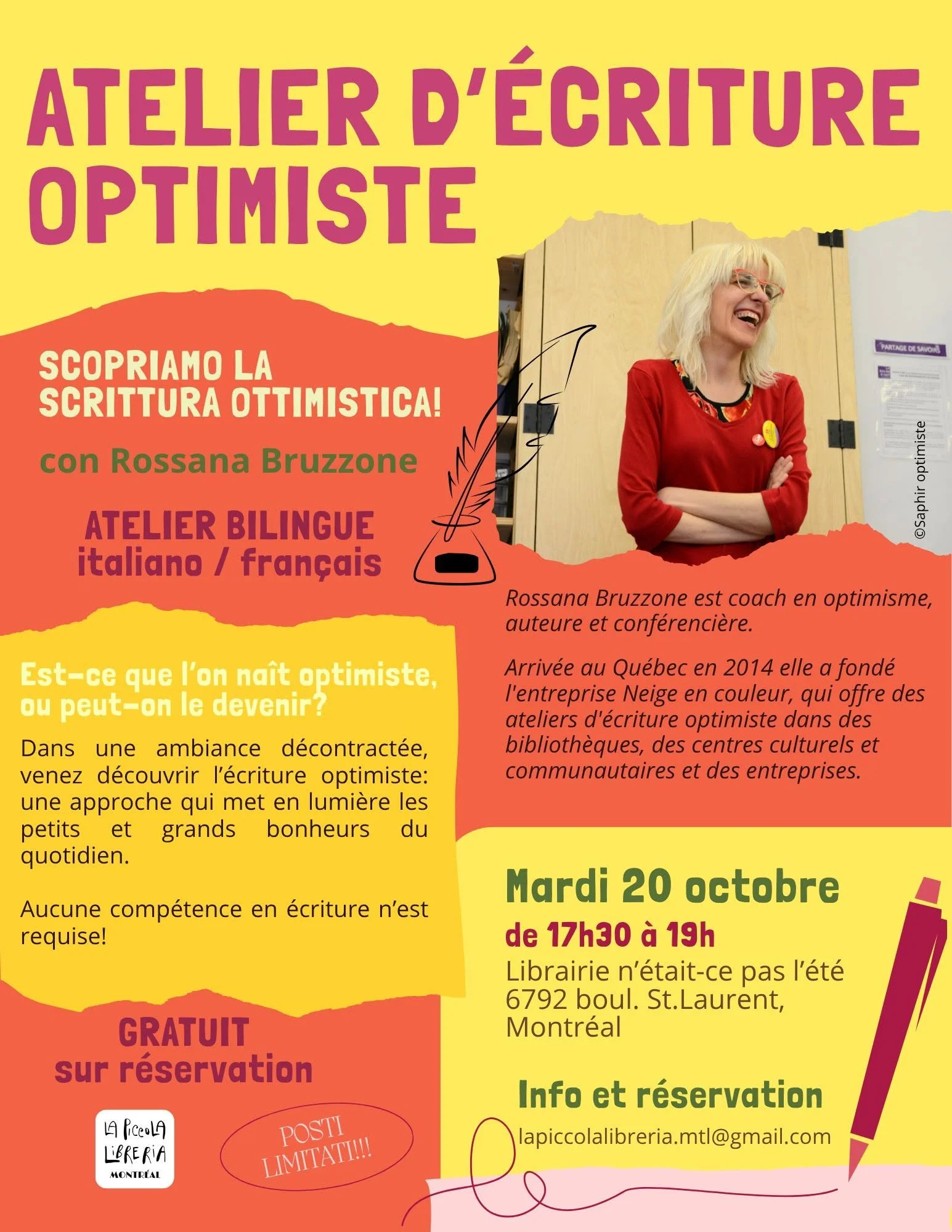 ATELIER D'ÉCRITURE OPTIMISTE // Avec Rossana Bruzzone