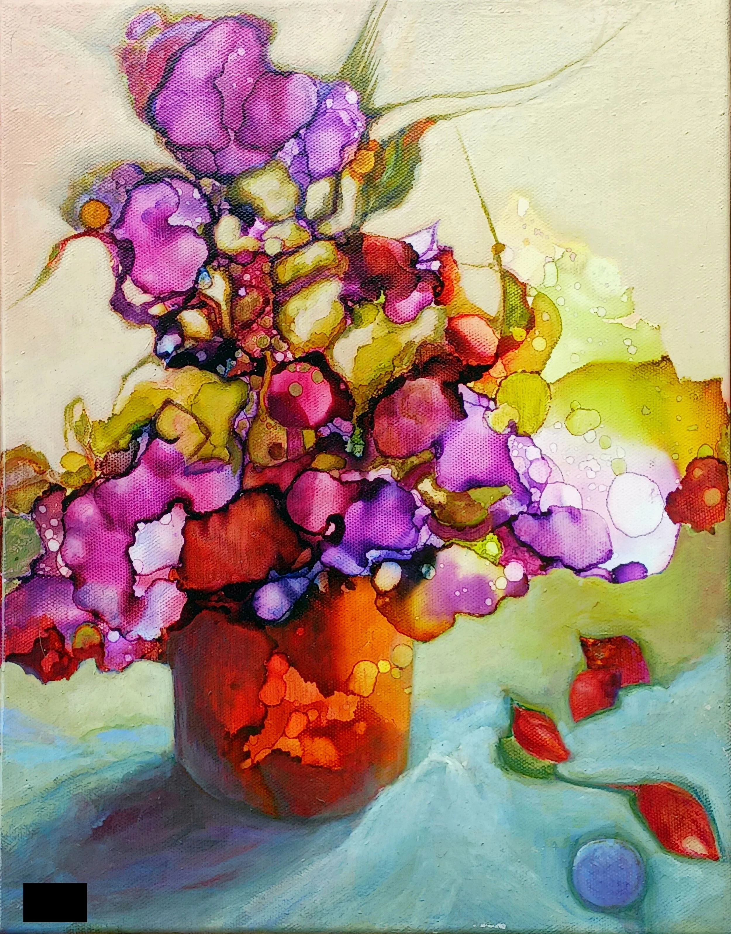 Violet and Amber Ink and acrylic framed.jpg