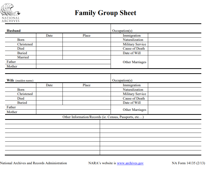 Family Group Sheet (NARA)