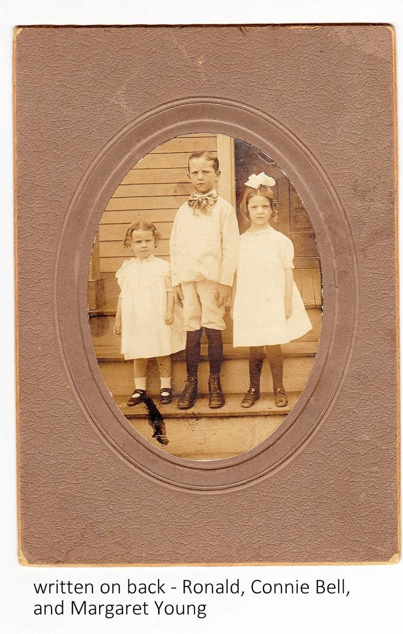  https://deadfred.com/photos/92147.jpg    Comments:  Connie Bell Young (Nee: ) | United States | | Comments: written on back: Ronald, Connie Bell, and Margaret Young - no location 