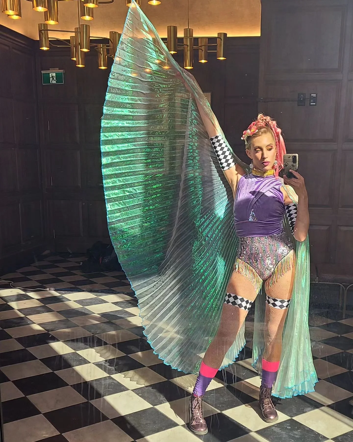 Check out this wonderful fit @buzzankha put together last weekend💜🎪💜
We go above and beyond for unique looks that cater to your event! 
Swipe for the arriving at the gig look👌