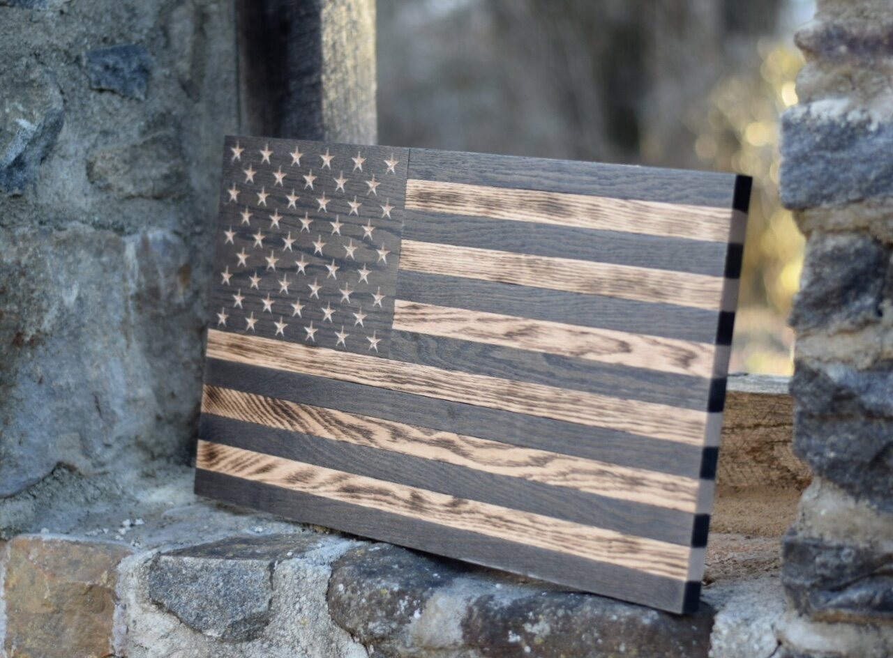 American Flag in Torched Oak