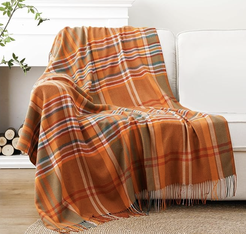 orange plaid throw blanket