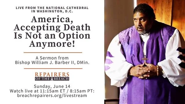 STARTING SOON: Pls join @revdrbarber, LIVE online from @wncathedral at 11:15am ET, for an important sermon to the nation: &ldquo;America, Accepting Death Is Not An Option Anymore! 
#PoorPeoplesCampaign
WATCH: breachrepairers.org/livestream