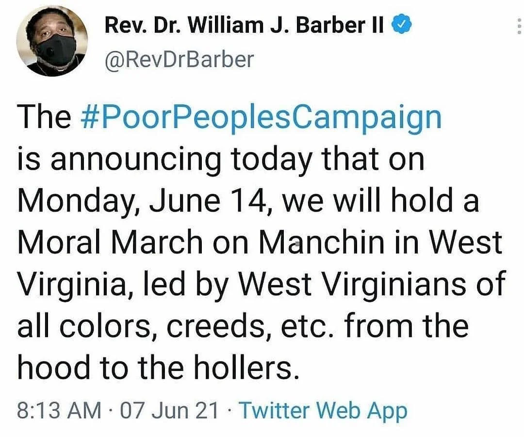 We're marching on Manchin in WV next #MoralMonday 6/14. Join us: 3rdReconstruction.org