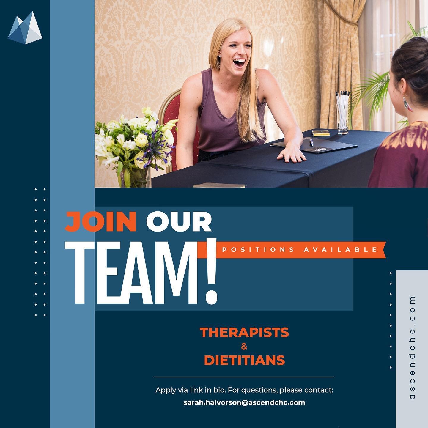 Ascend is Hiring! Therapist &amp; dietitian positions are available in our Champaign, Chicago, Northbrook, and telehealth/remote locations. LINK IN BIO to apply. 

Therapist: https://www.indeed.com/m/viewjob?jk=60da3c4f9cc7764d

Dietitian: https://ww