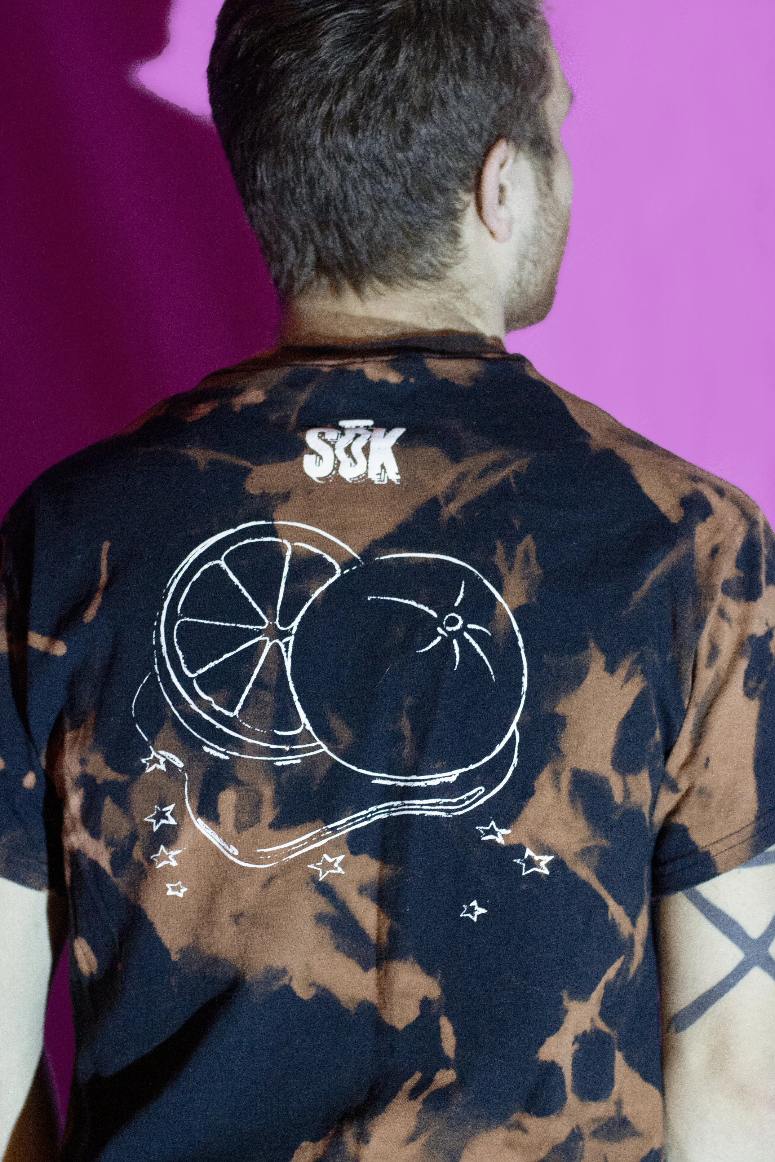 T-shirt design made on Adobe Illustrator, inspired by the self-titled EP artwork by Lauren Martin and Alexis Ploen. All t-shirts bleach tie-dyed by hand. Shot by Lauren Martin.