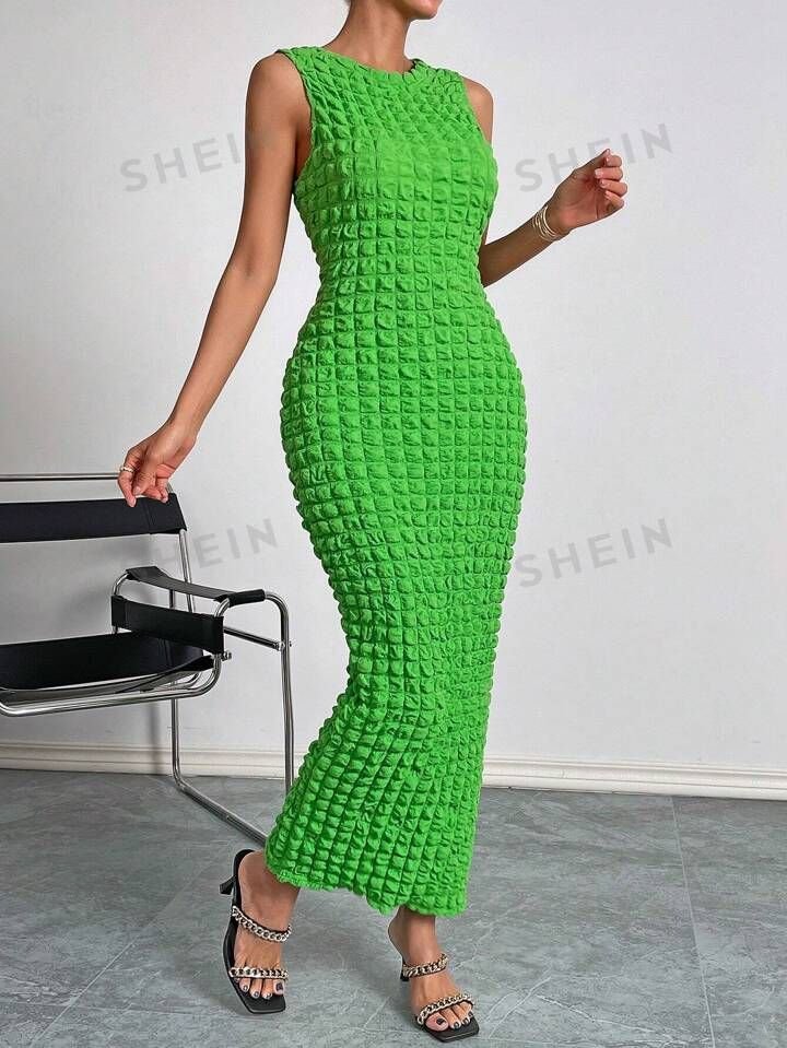 Green Popcorn dress- M (6/8)