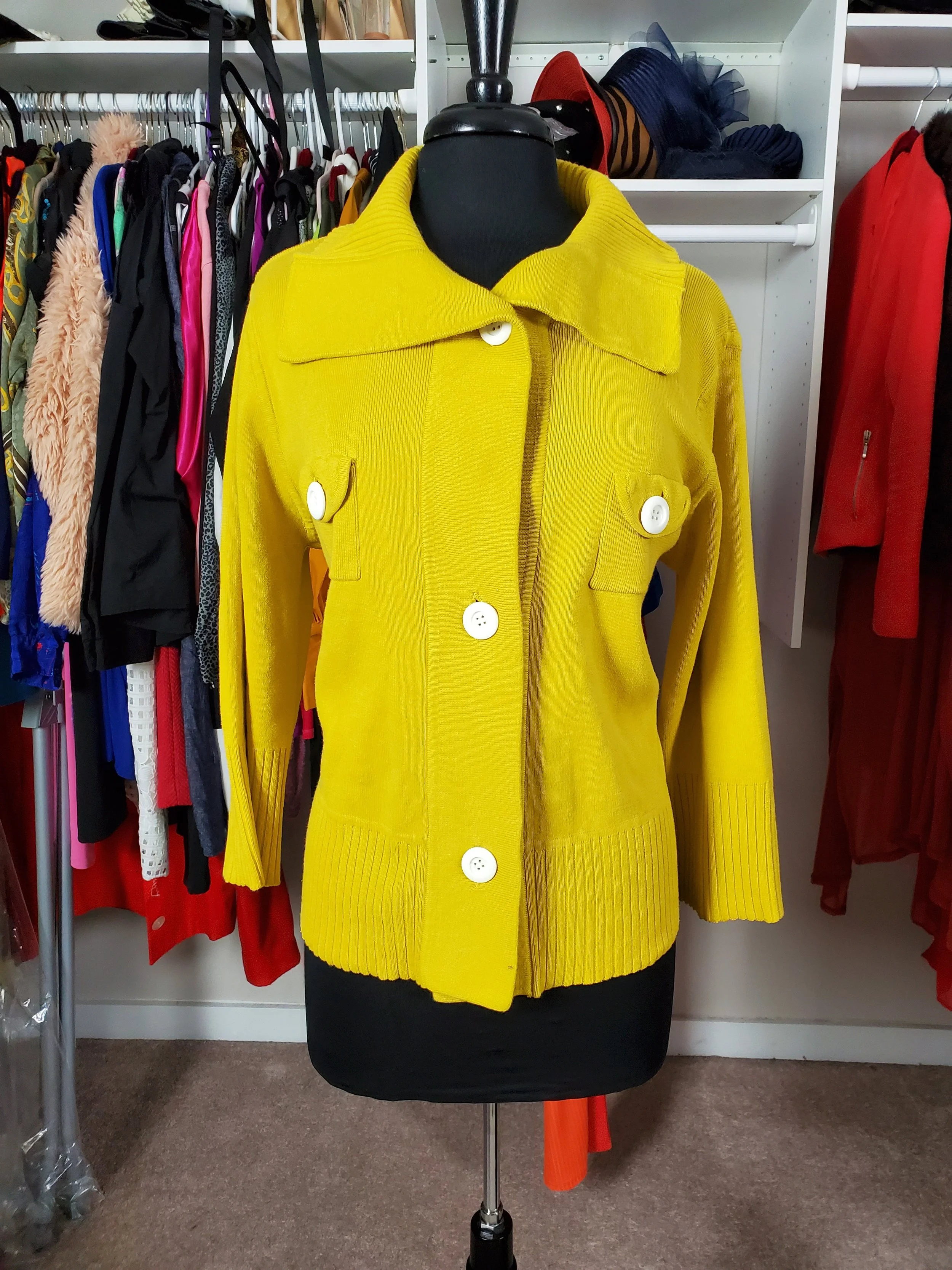 Yellow White button Cardigan Size XL