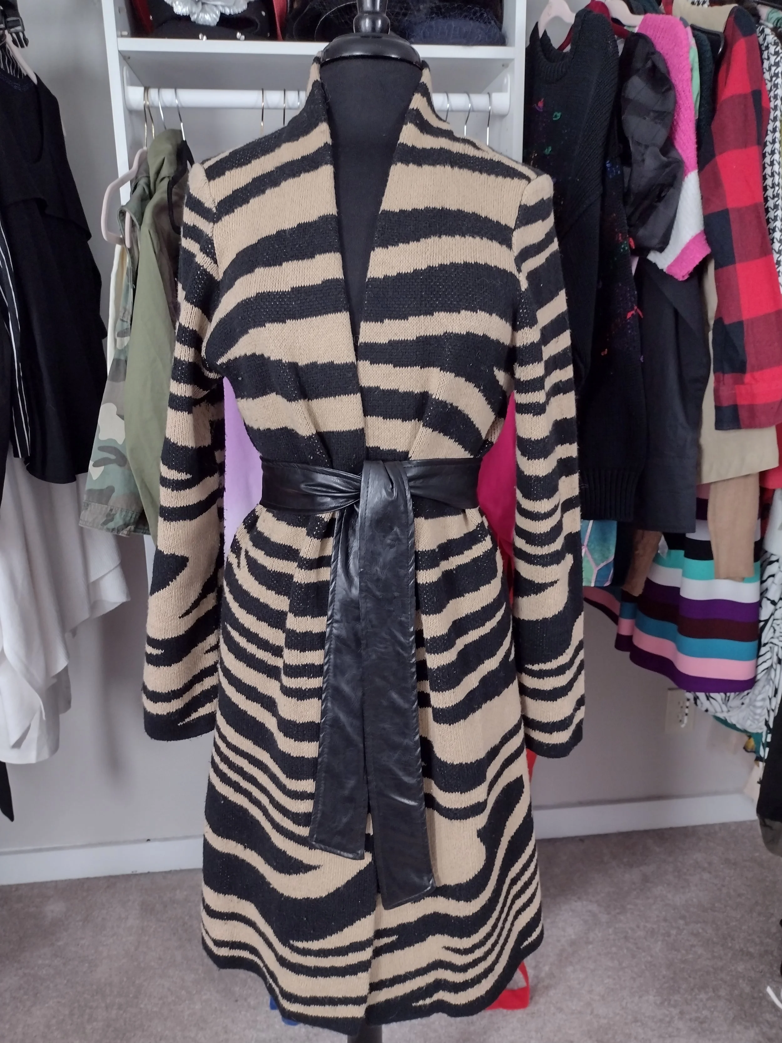 Zebra Print Beige Sweater Size L