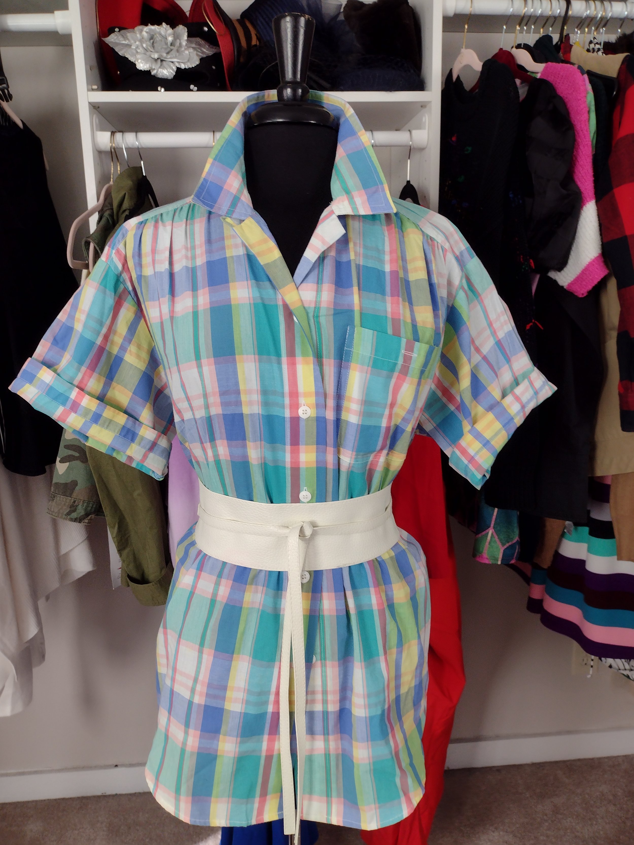 Spring Plaid Short Sleeve Shirt Size L