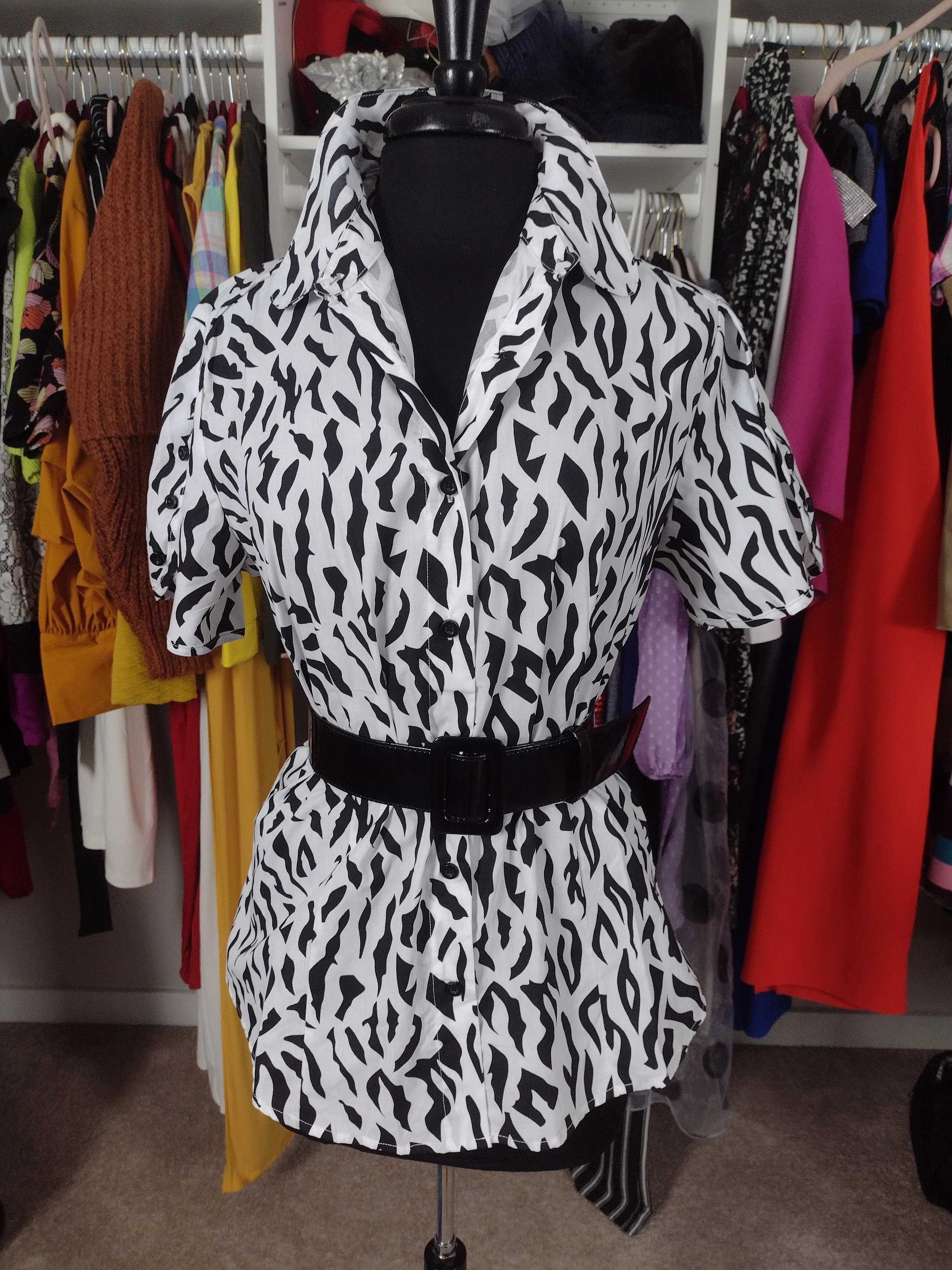 Zebra Print Black and white Collar Top Size 10/12