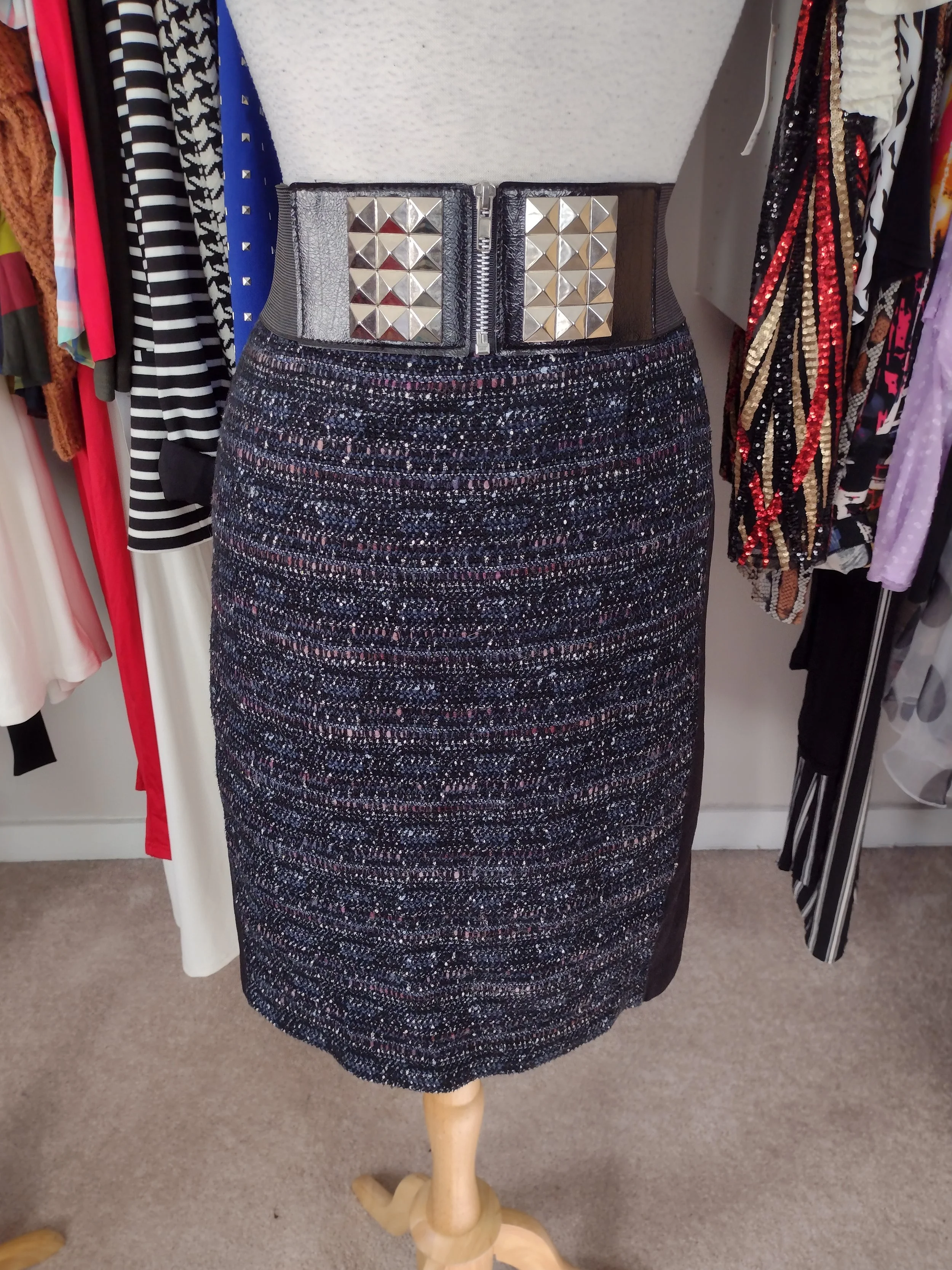 White House Black Market MultiColor Black Skirt Size 12