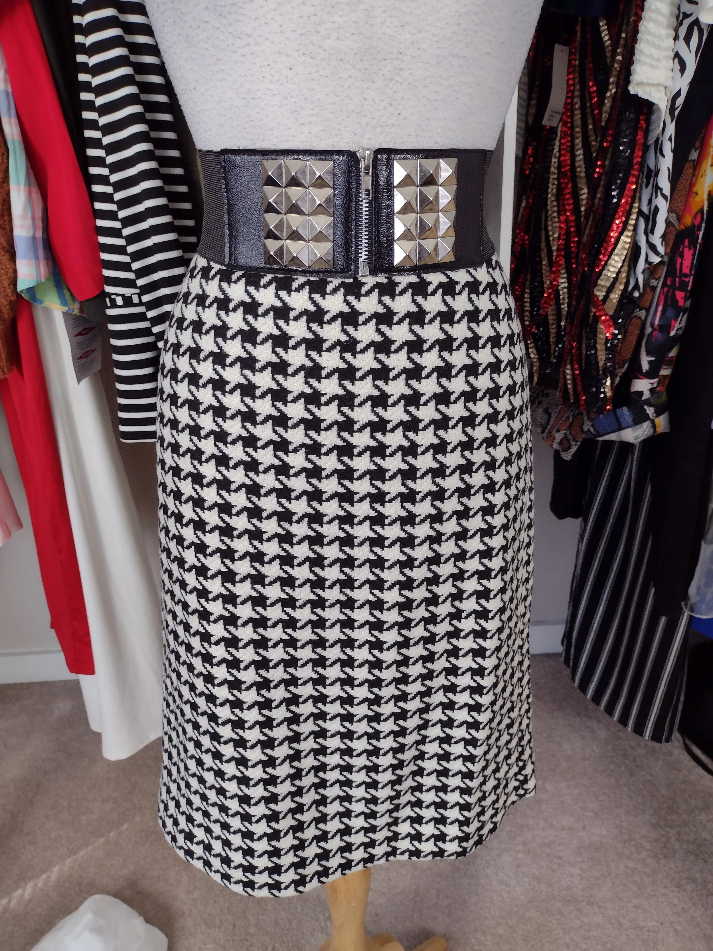Talbots Black and White Houndstooth Lined Skirt Size 12