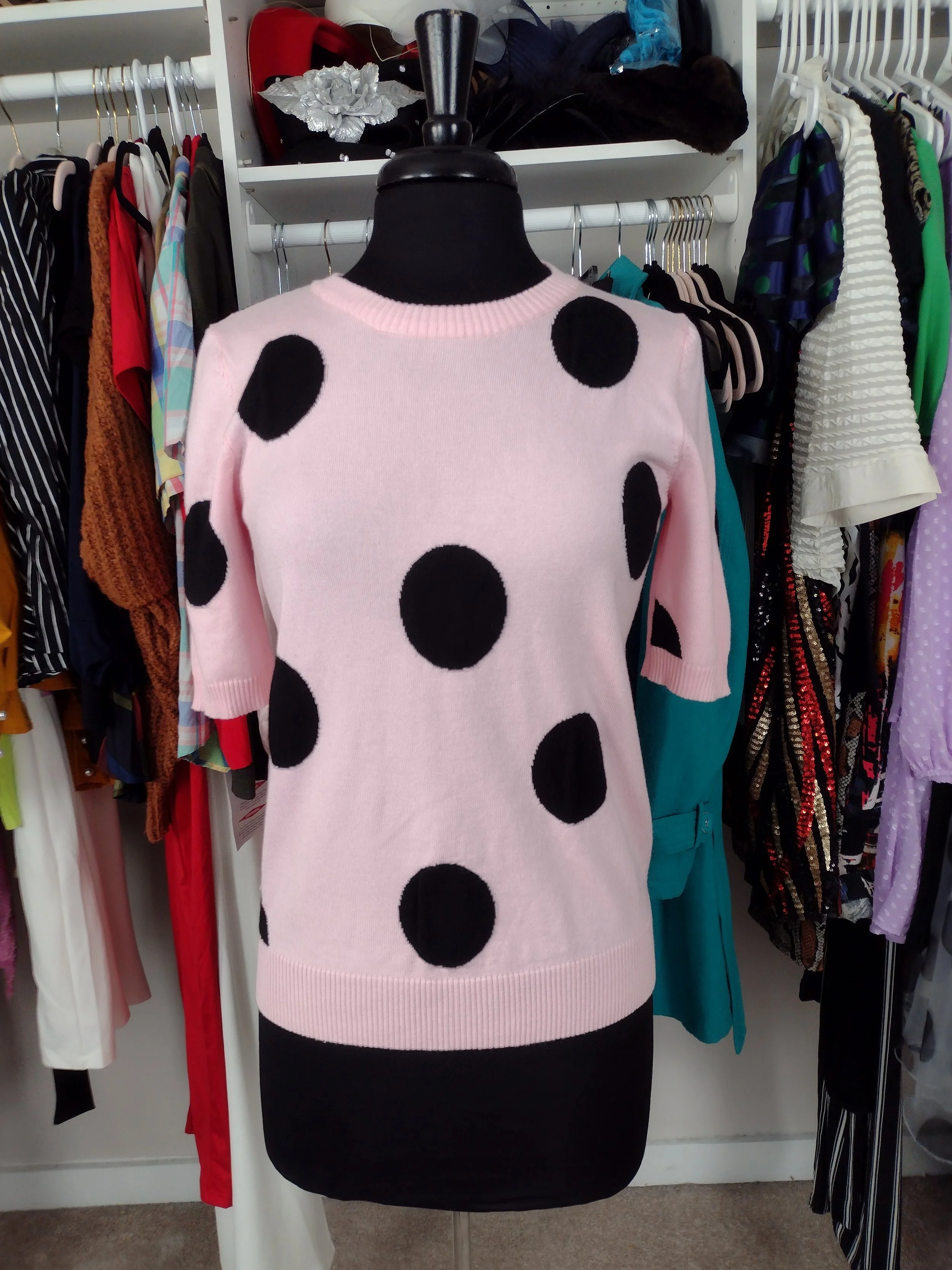 Premise Pink and Black Polka Dot Sweater Size Medium