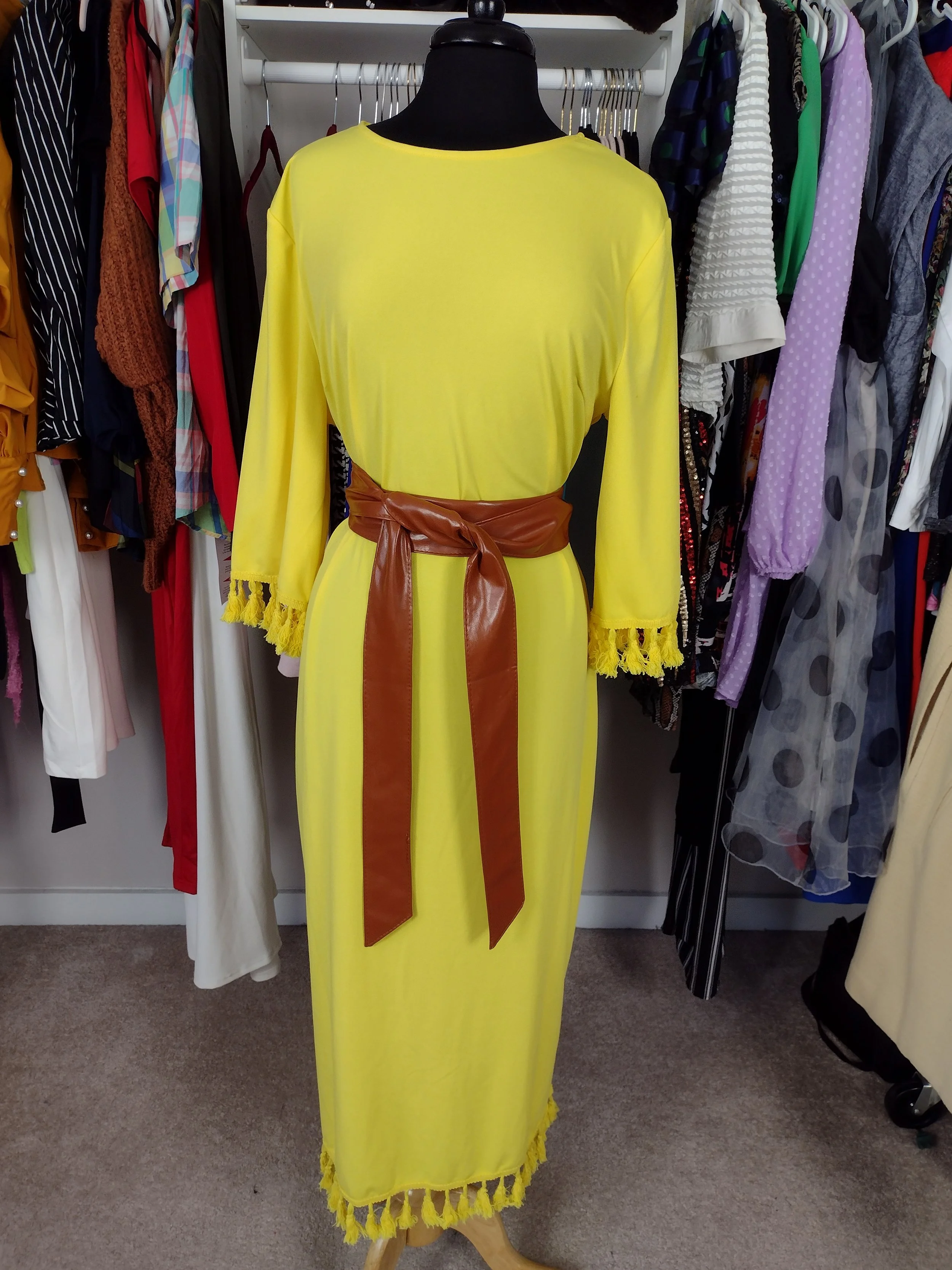 Shein Yellow Fringe Maxi Dress Size Large
